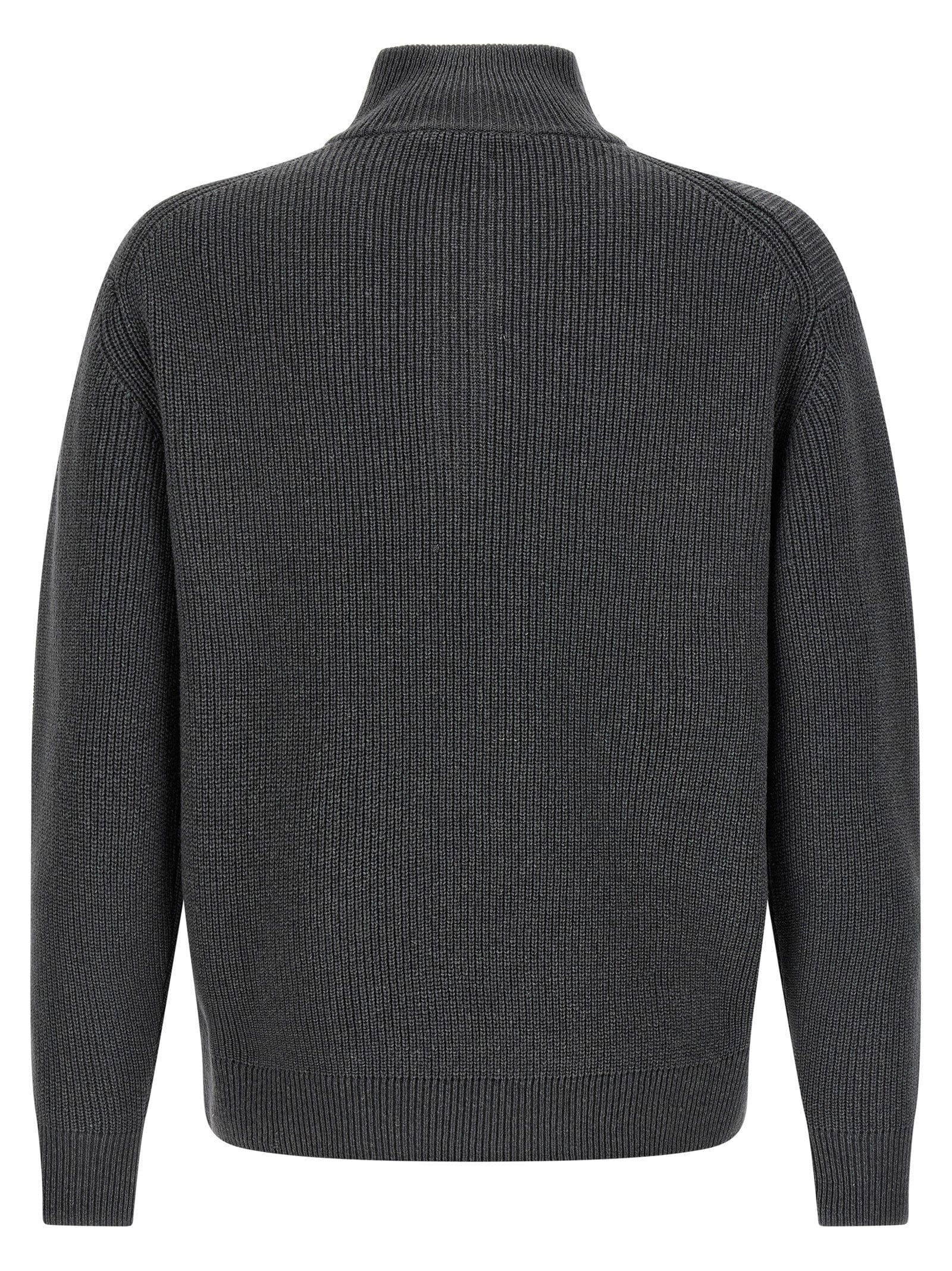 J.w.anderson Half - Zip Wool - Cotton Sweater — Charcoal