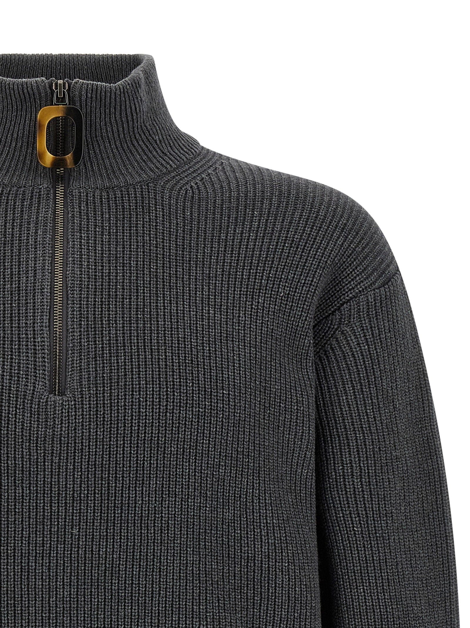 J.w.anderson Half - Zip Wool - Cotton Sweater — Charcoal