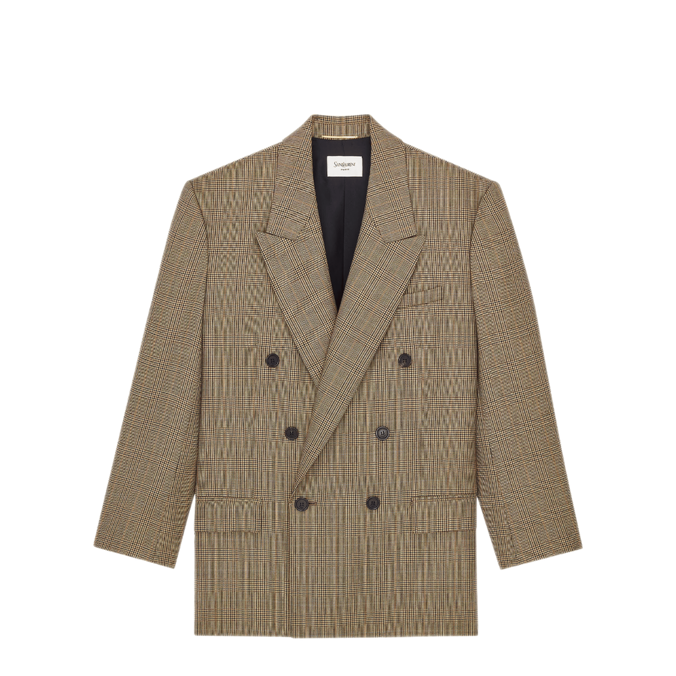 Saint Laurent Paris Double - Breasted Jacket In Prince Of Wales Puppytooth Wool