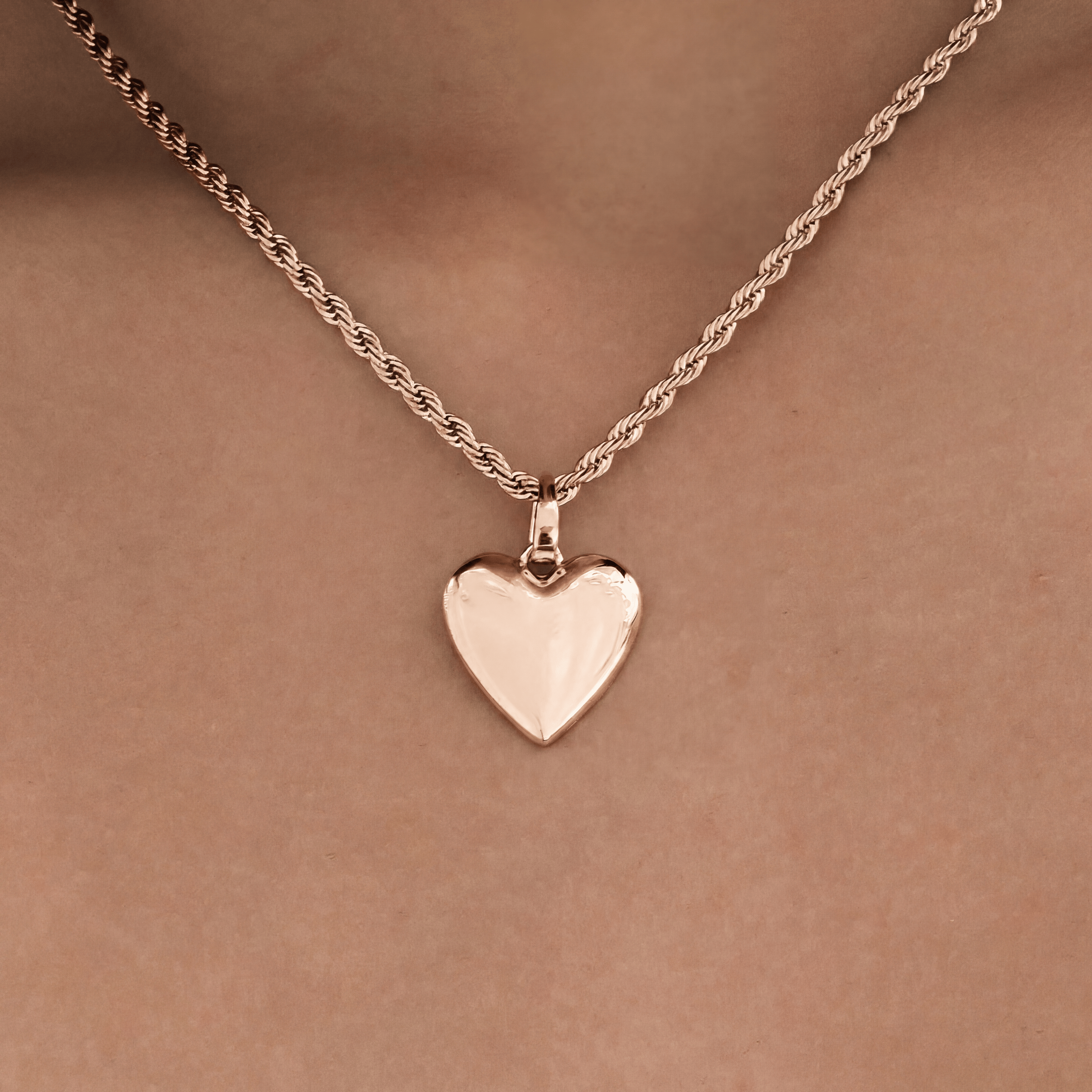 GLD Women Micro Simple Heart Pendant + 2 mm Rope Necklace Bundle in Rose Gold
