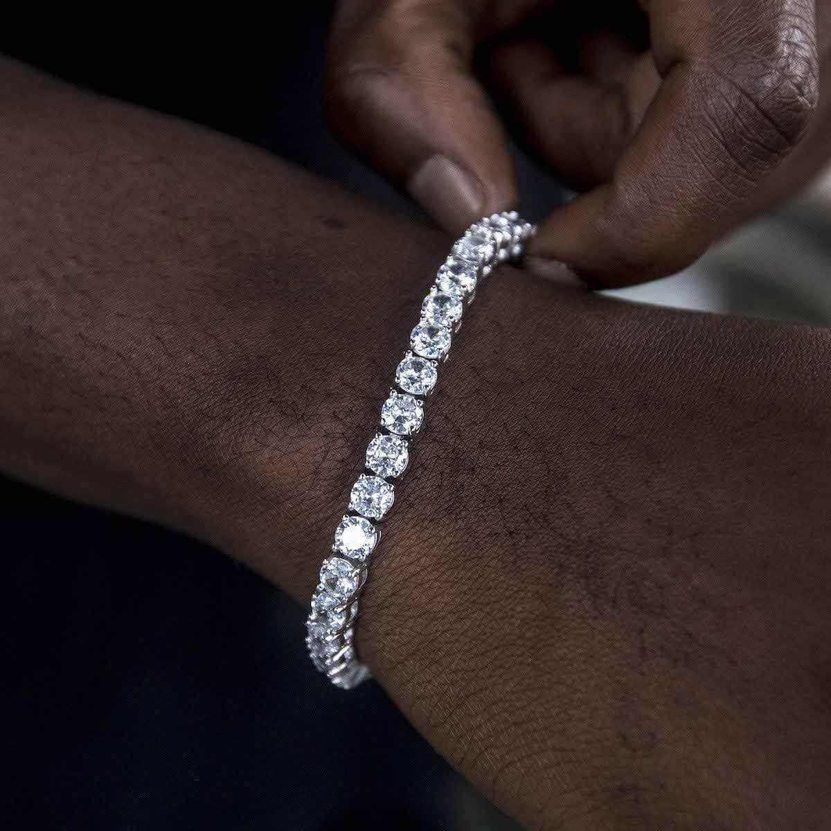 GLD Men Diamond Tennis Chain + Bracelet Gift Bundle in White Gold - 5 mm