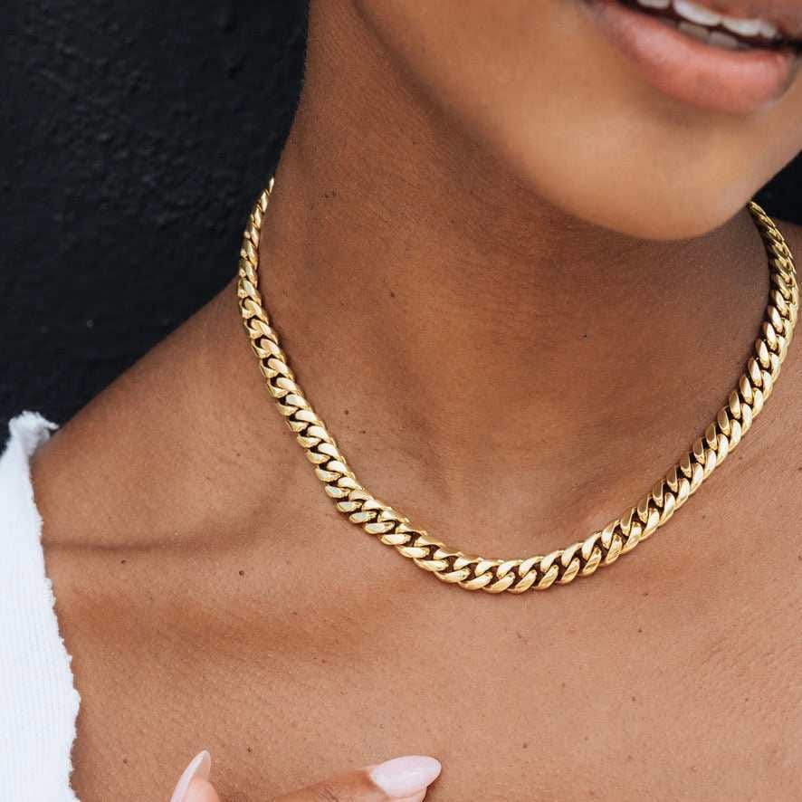 GLD Women Miami Cuban Necklace + Bracelet Gift Bundle in Yellow Gold - 8 mm