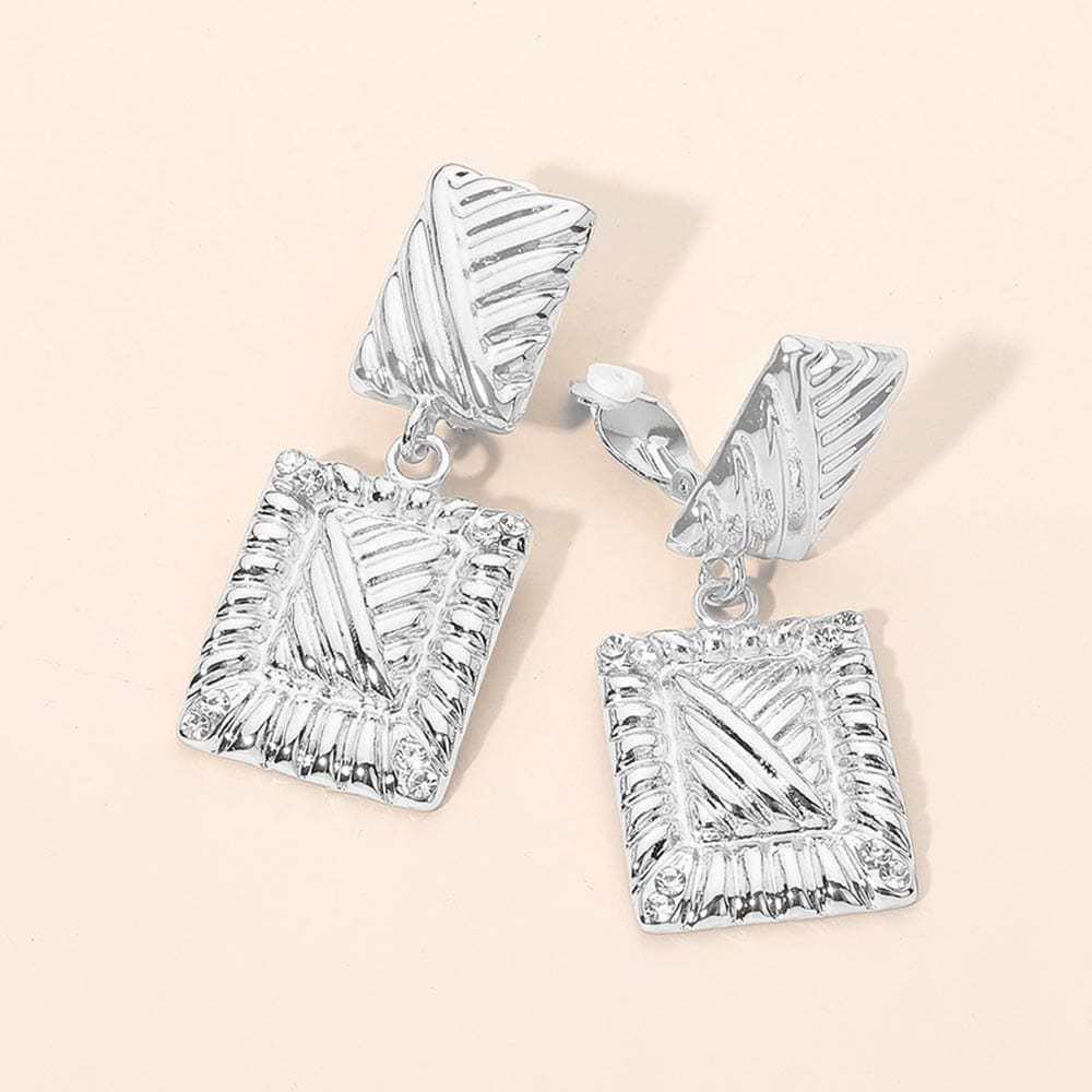 FRAME Textured Metal Geometric Rectangle Frame Drop Clip On Earrings
