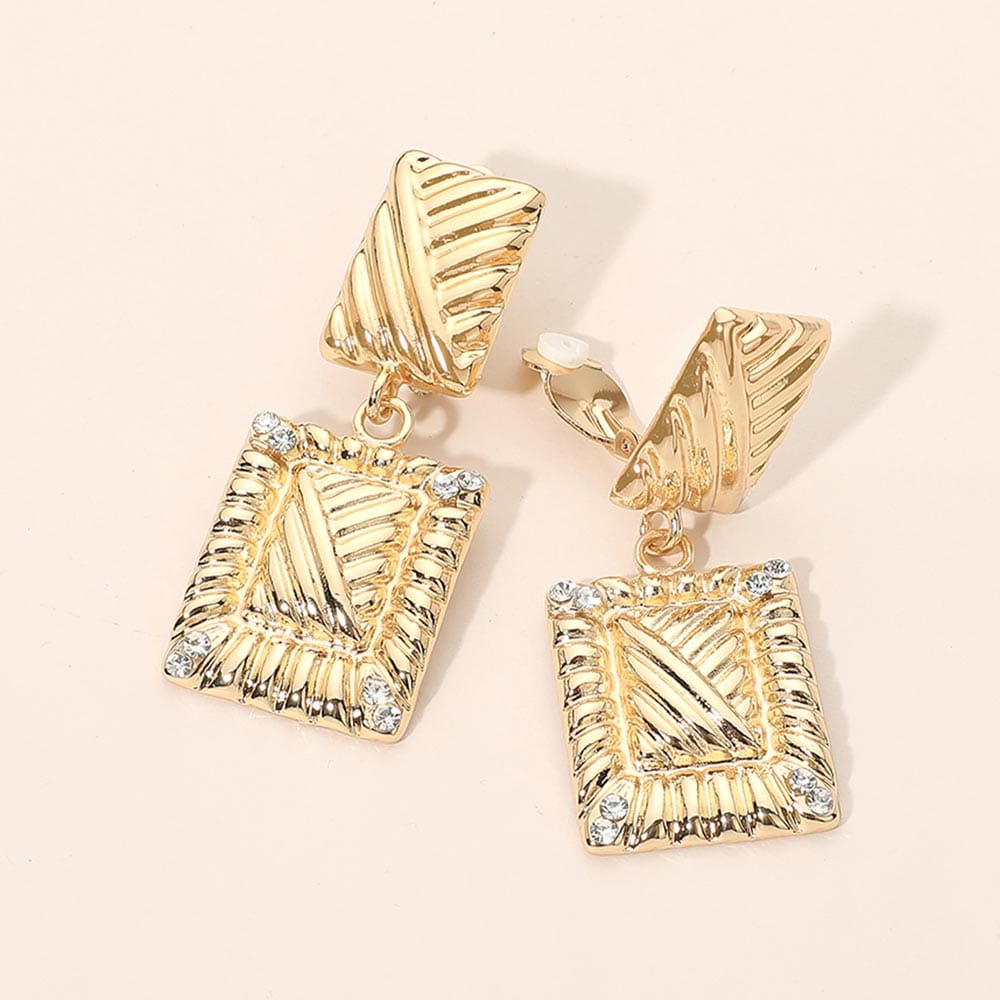FRAME Textured Metal Geometric Rectangle Frame Drop Clip On Earrings