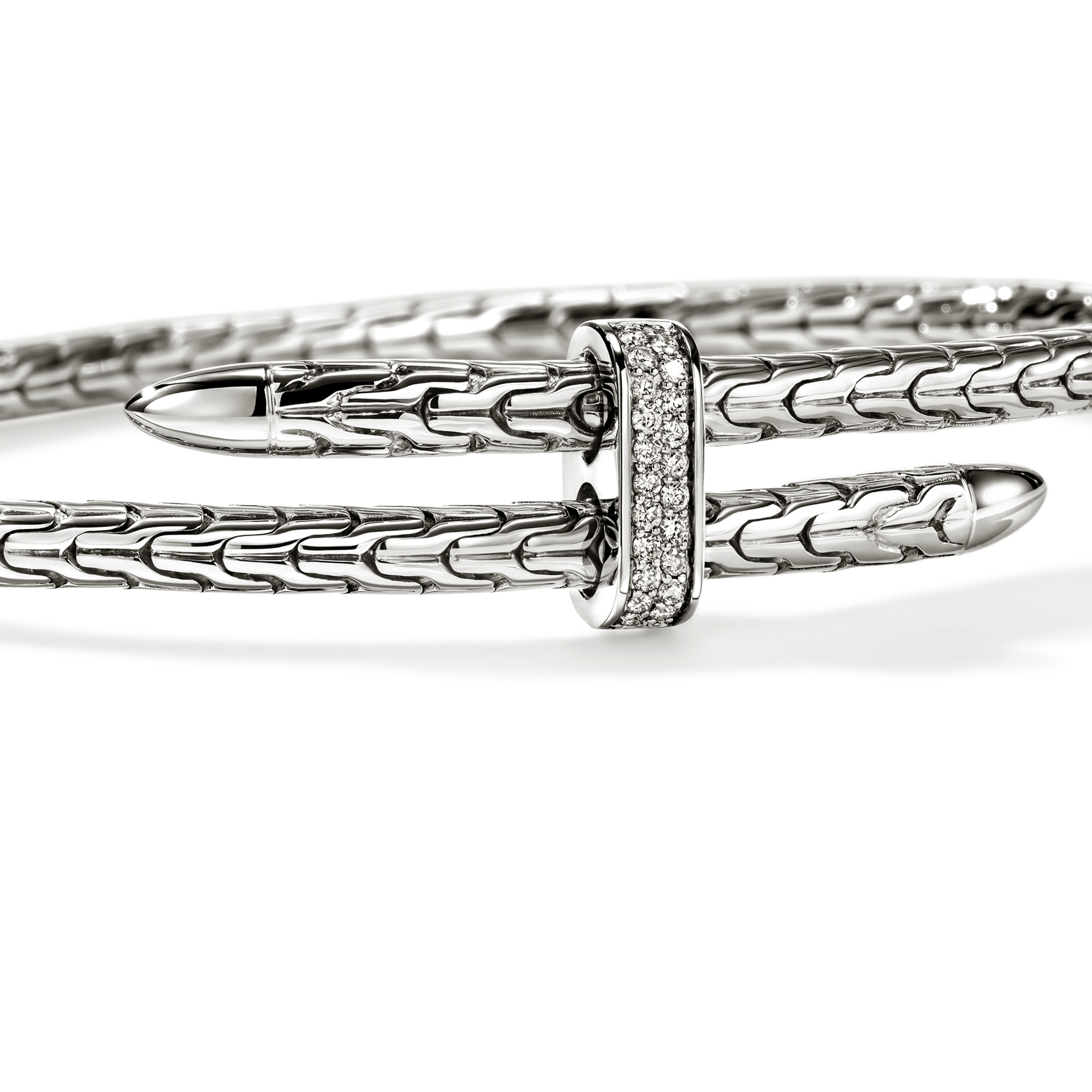 John Hardy Spear Sterling Silver Bypass Flex Cuff with Diamonds