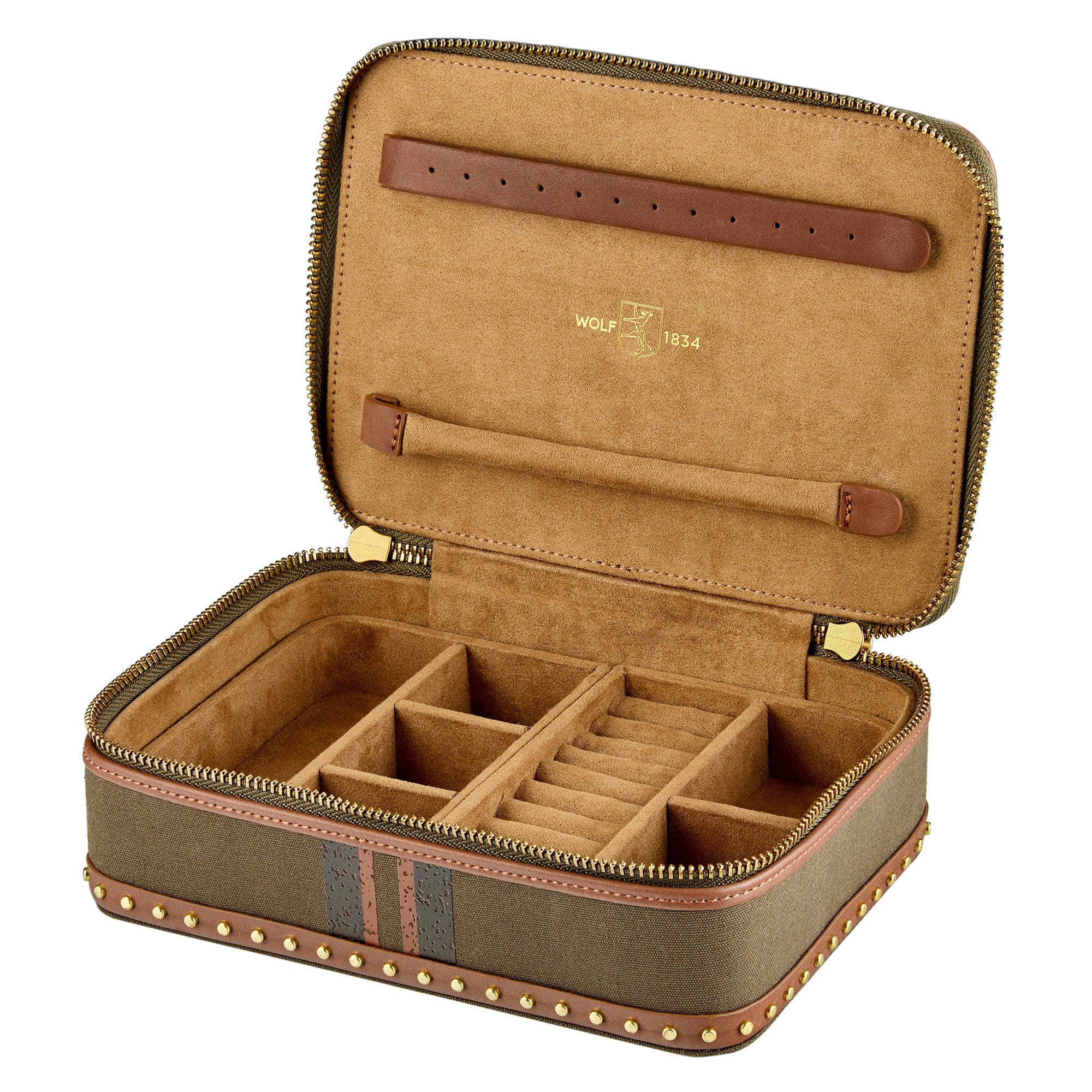 WOLF Ida Travel Zip Jewelry Case in Khaki