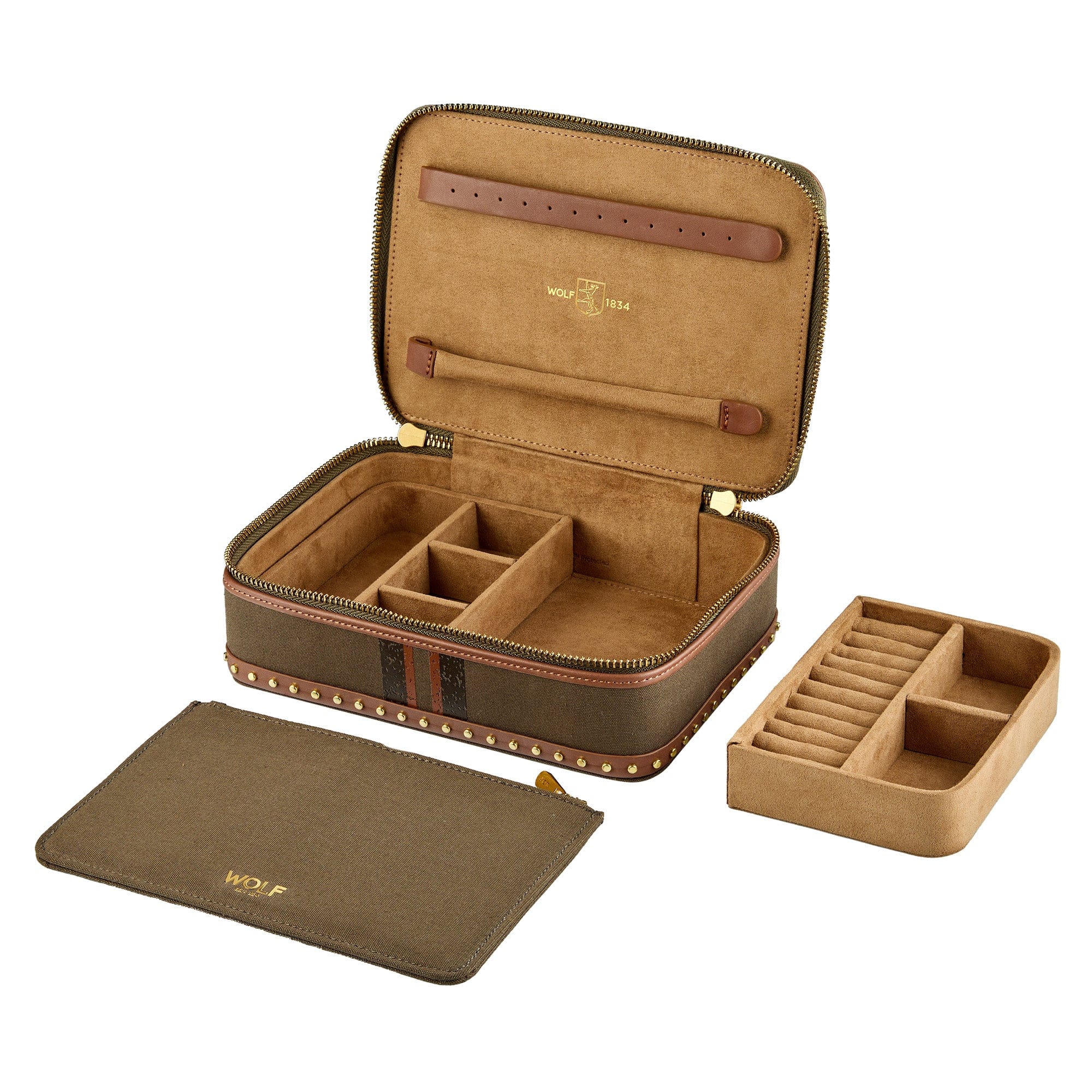 WOLF Ida Travel Zip Jewelry Case in Khaki