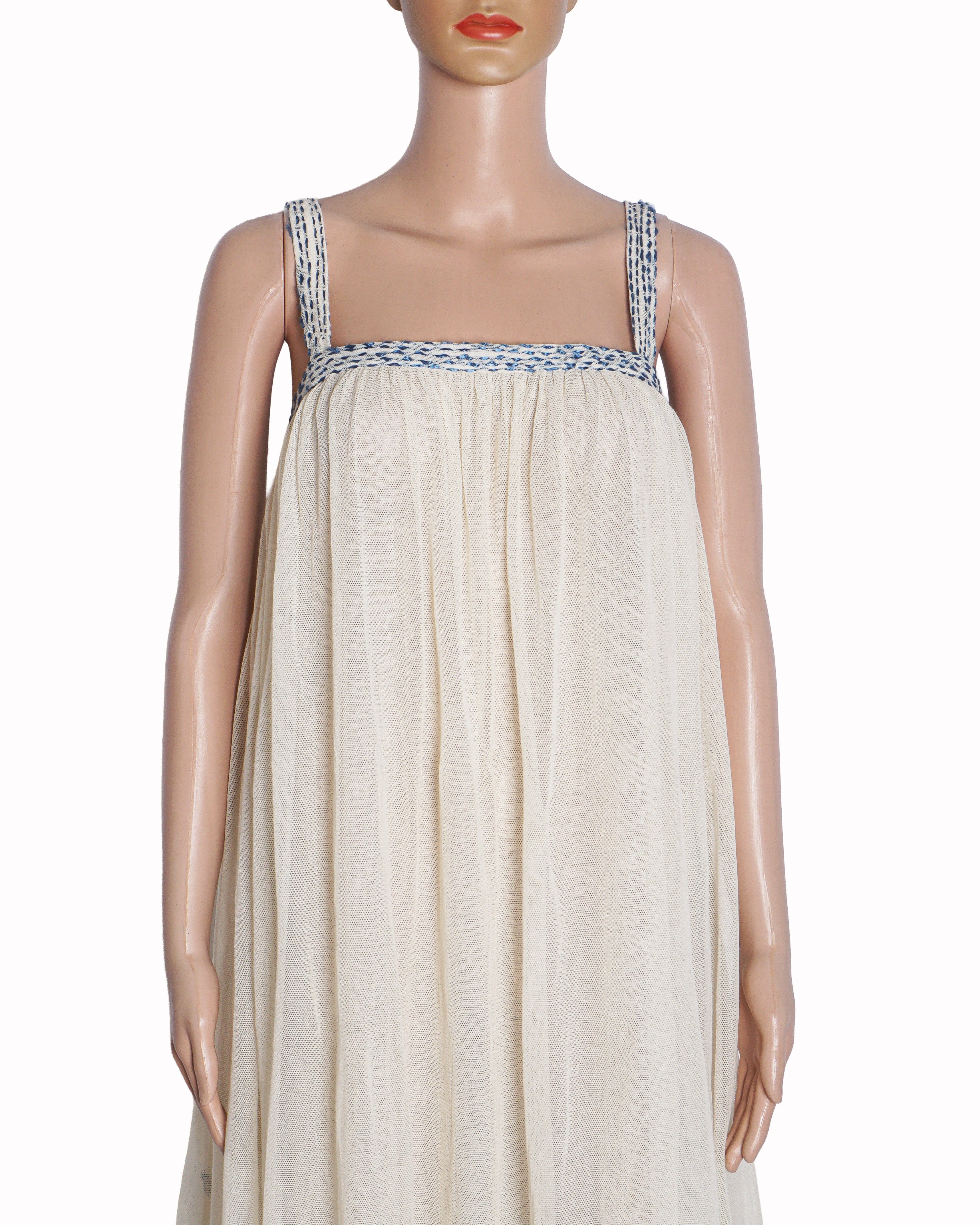 Bode Cream Ivory Tile Stitch Embroidered Maxi Dress (Size - L)