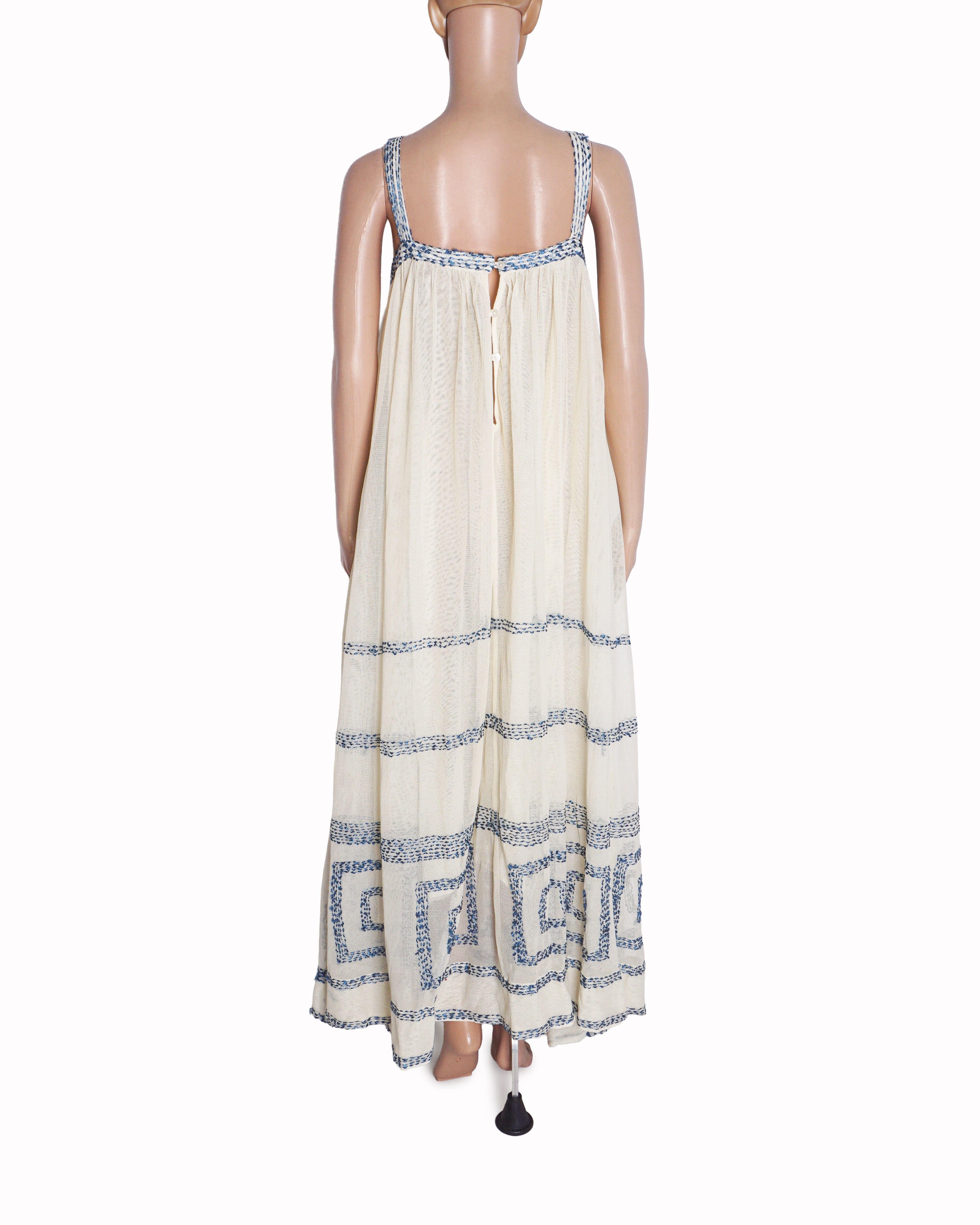Bode Cream Ivory Tile Stitch Embroidered Maxi Dress