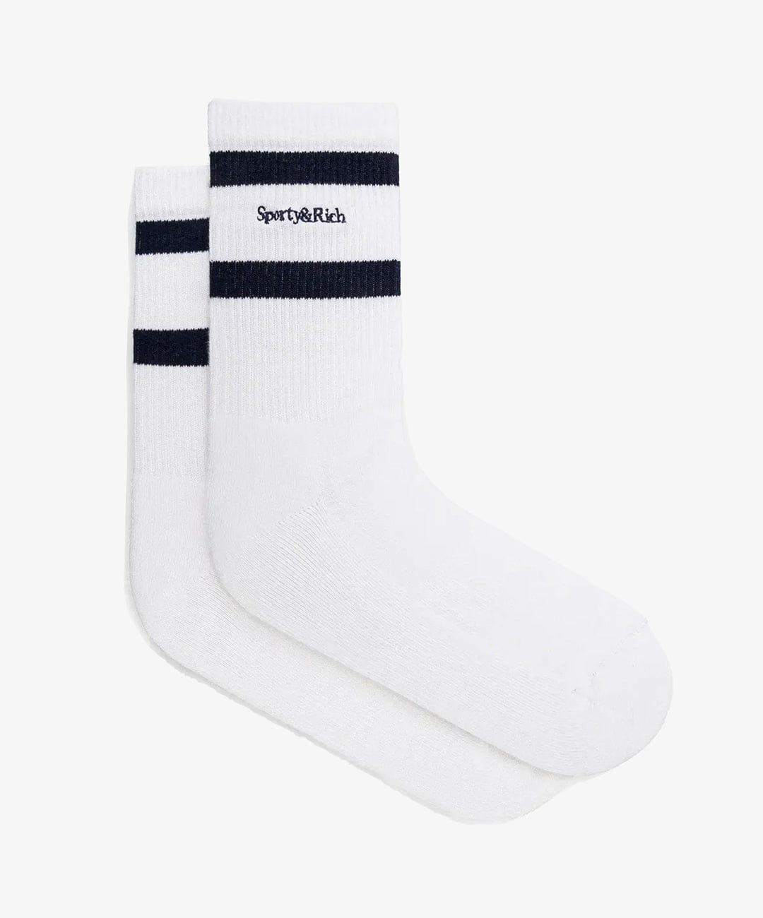 SPORTY & RICH | SERIF LOGO SOCKS { WHITE/NAVY
