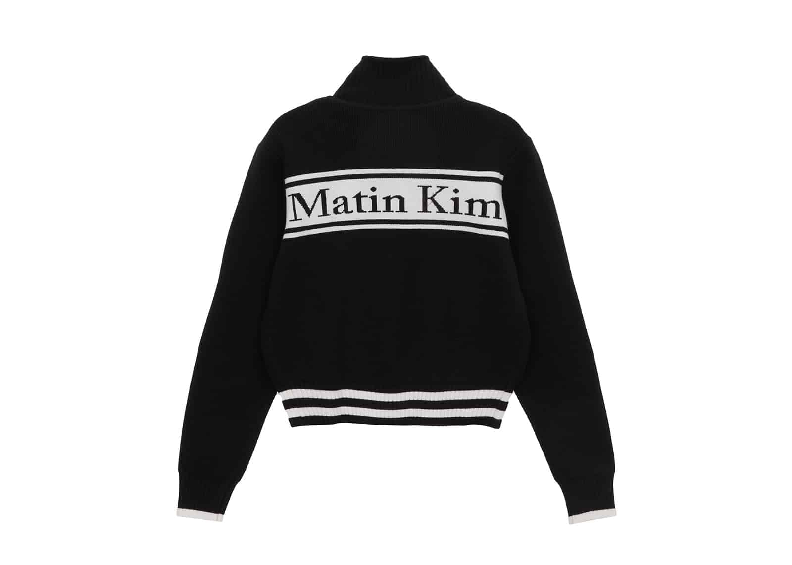 Matin Kim Spell Point Stripe Knit Cardigan Black CD016