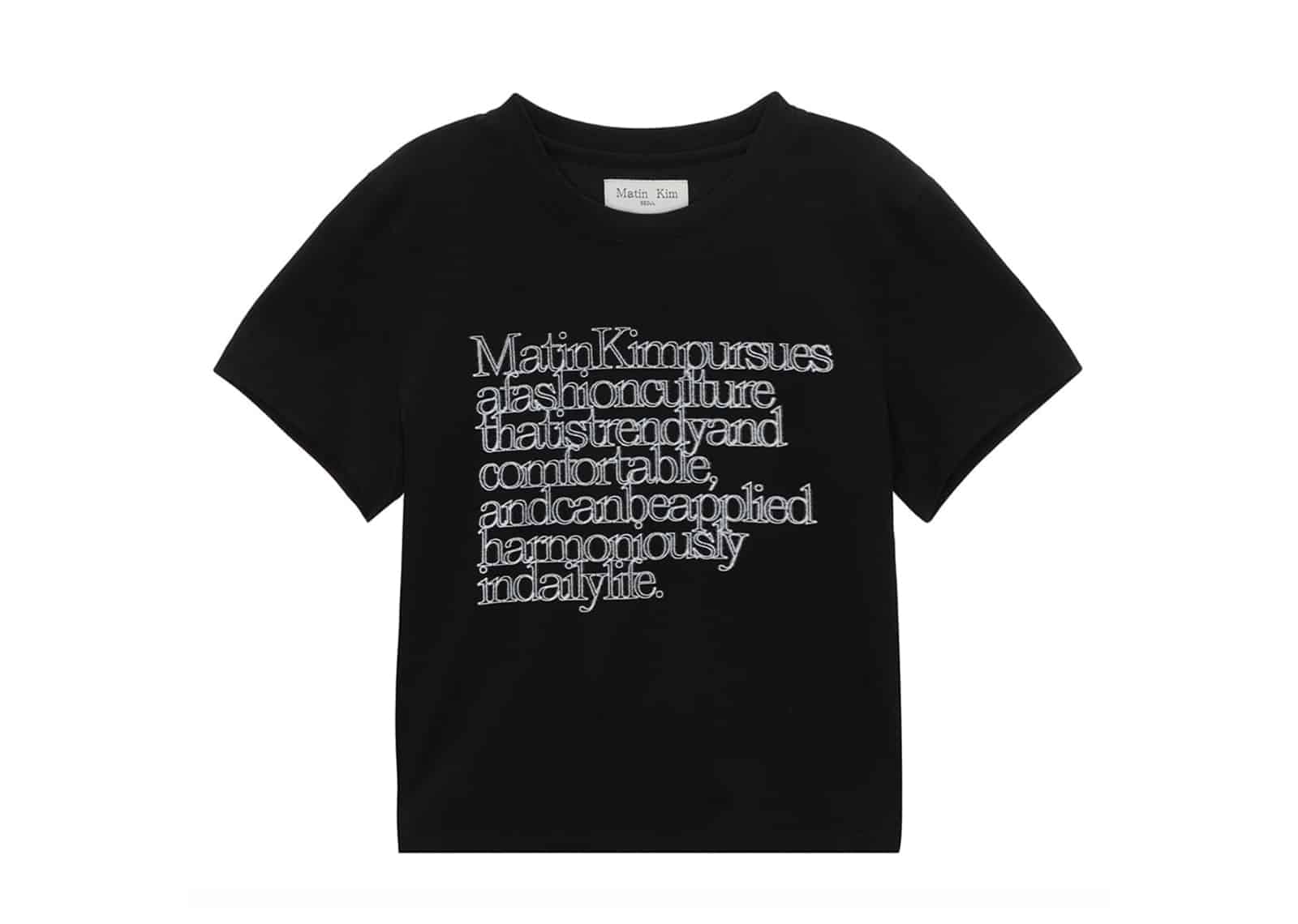 Matin Kim Thin Typo Crop T-Shirt Black TS058