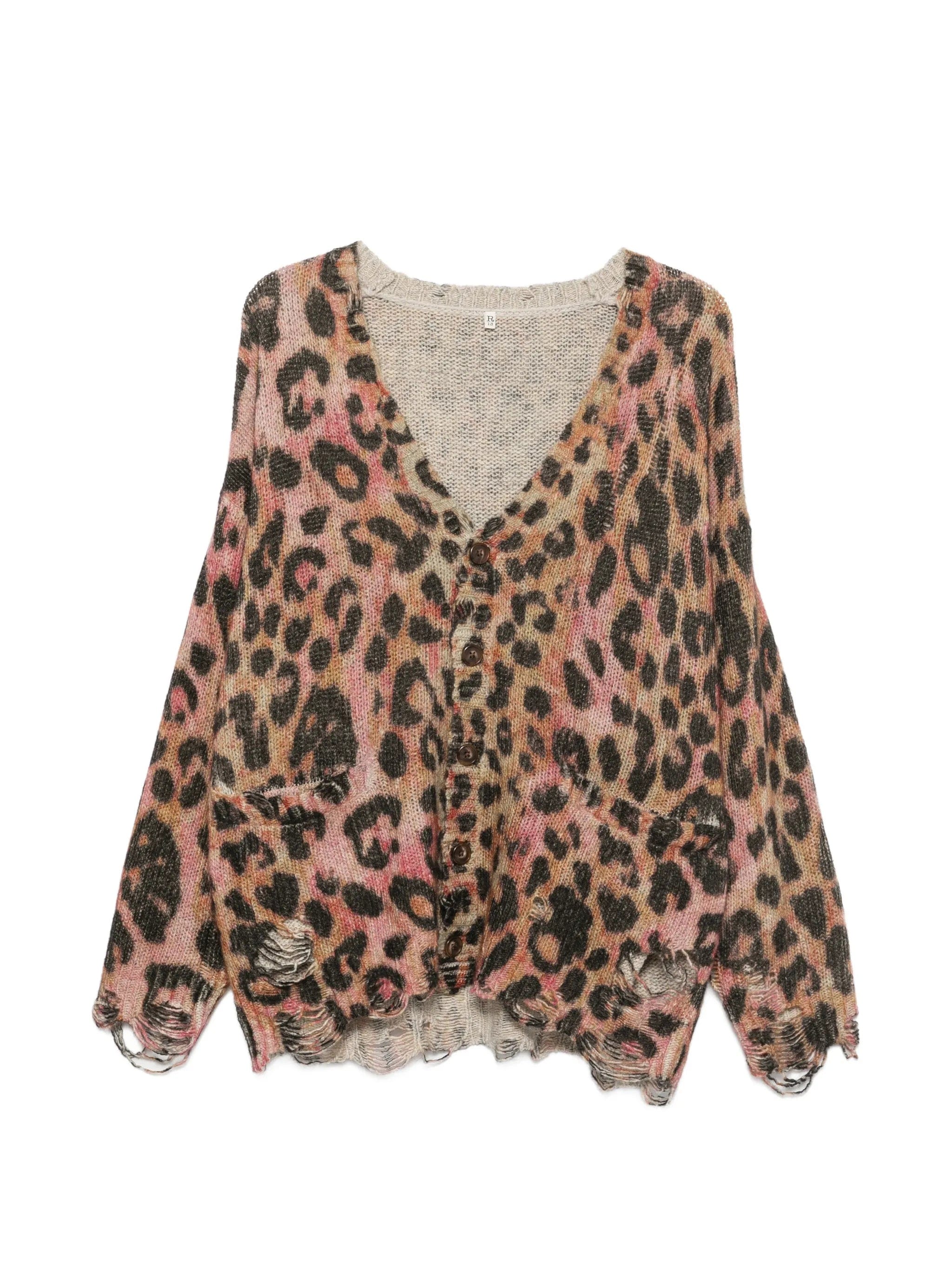 R13 leopard - print distressed cardigan
