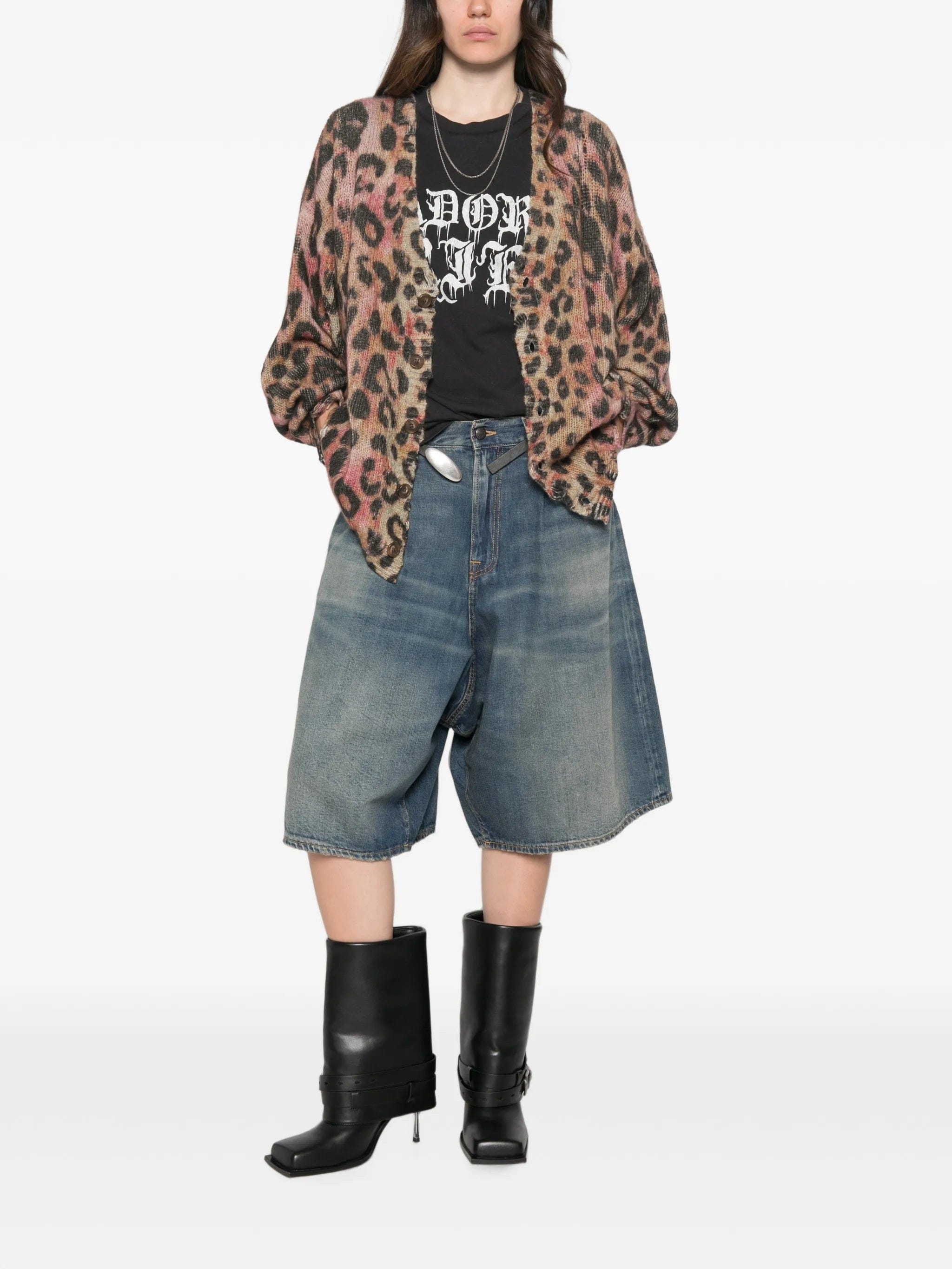 R13 leopard - print distressed cardigan