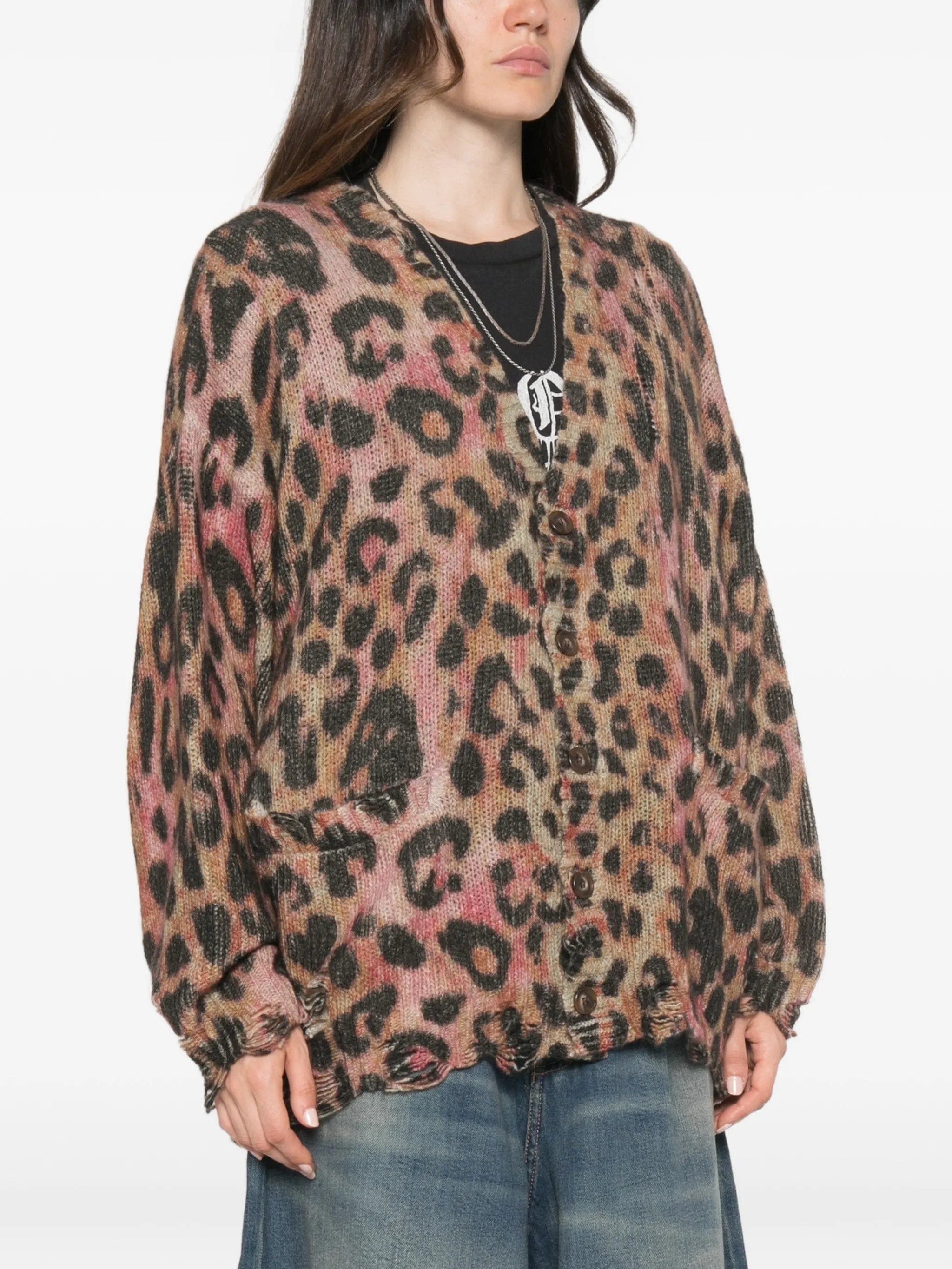 R13 leopard - print distressed cardigan