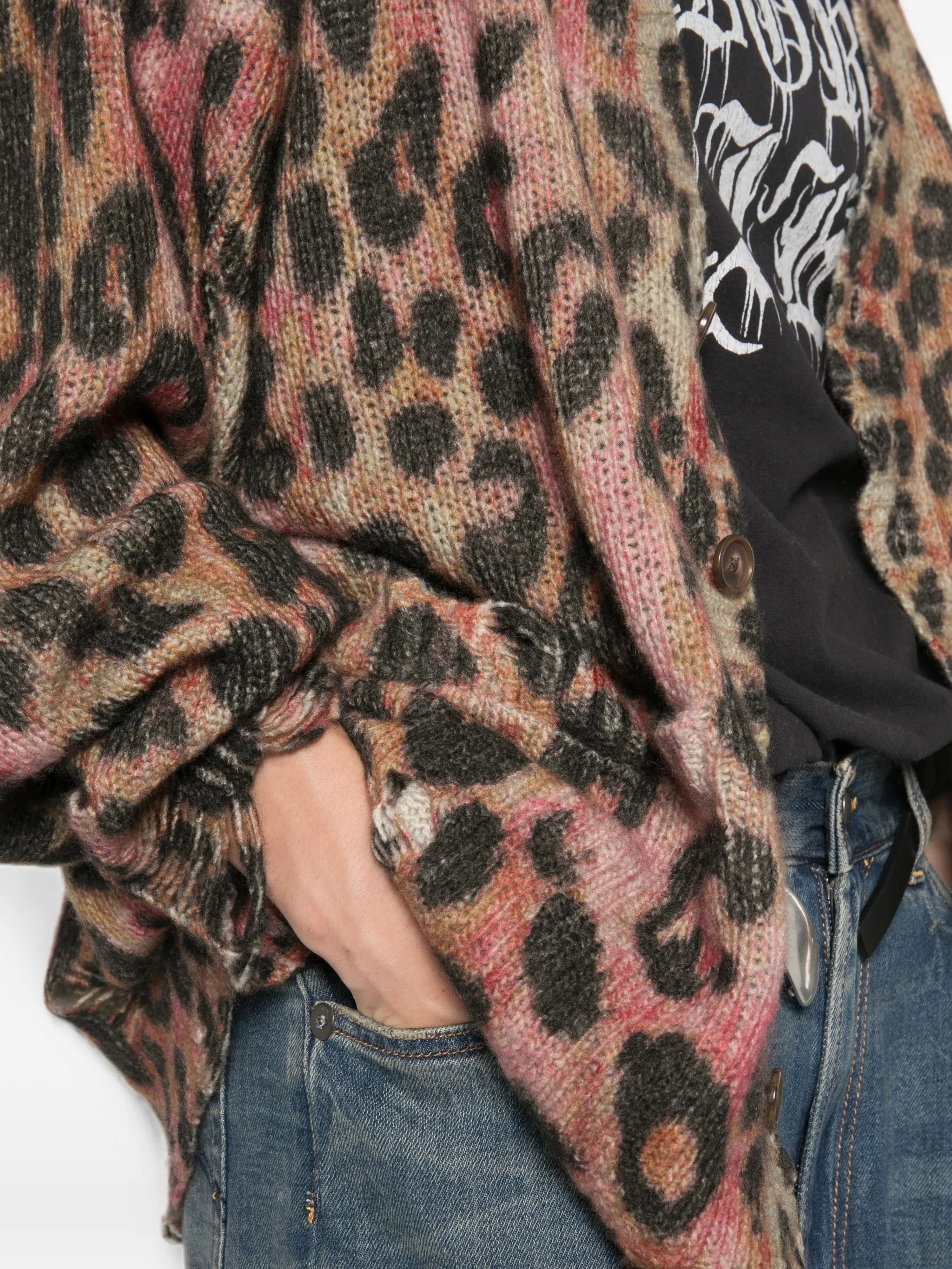 R13 leopard - print distressed cardigan