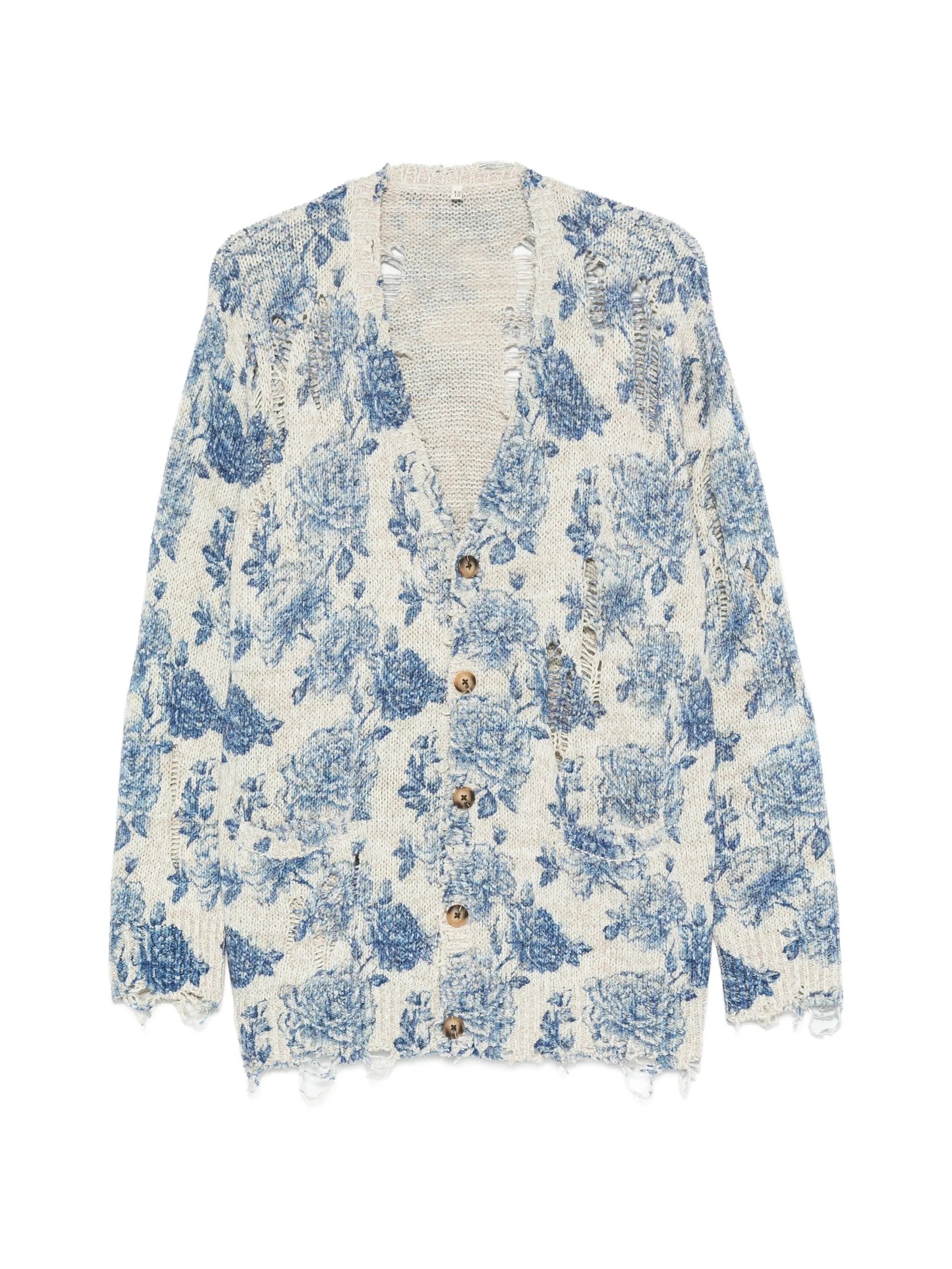 R13 floral - print distressed cardigan