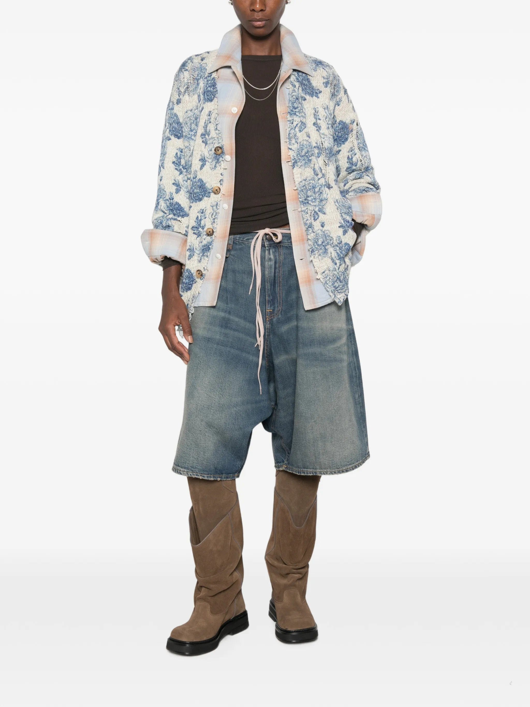 R13 floral - print distressed cardigan