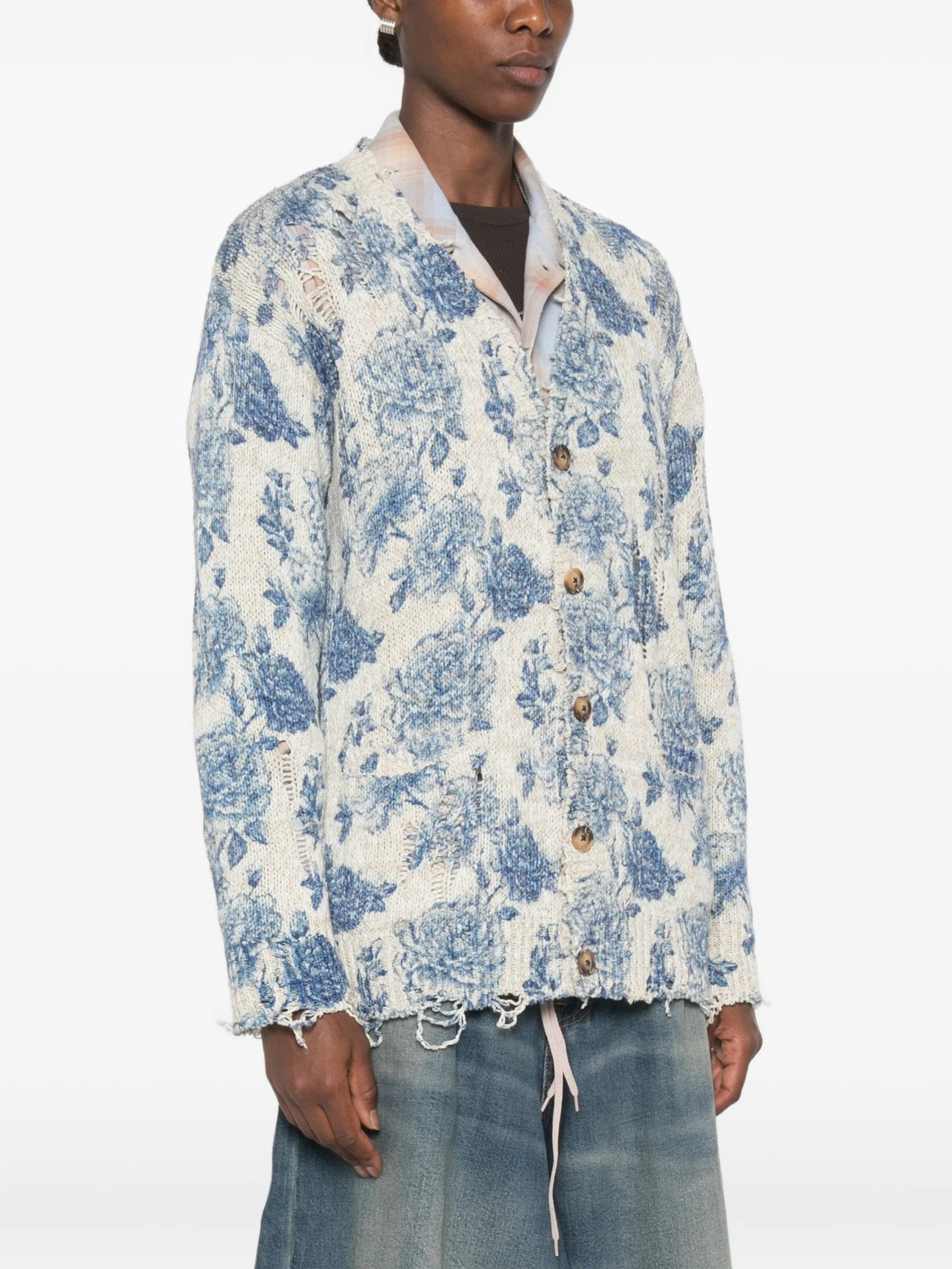 R13 floral - print distressed cardigan