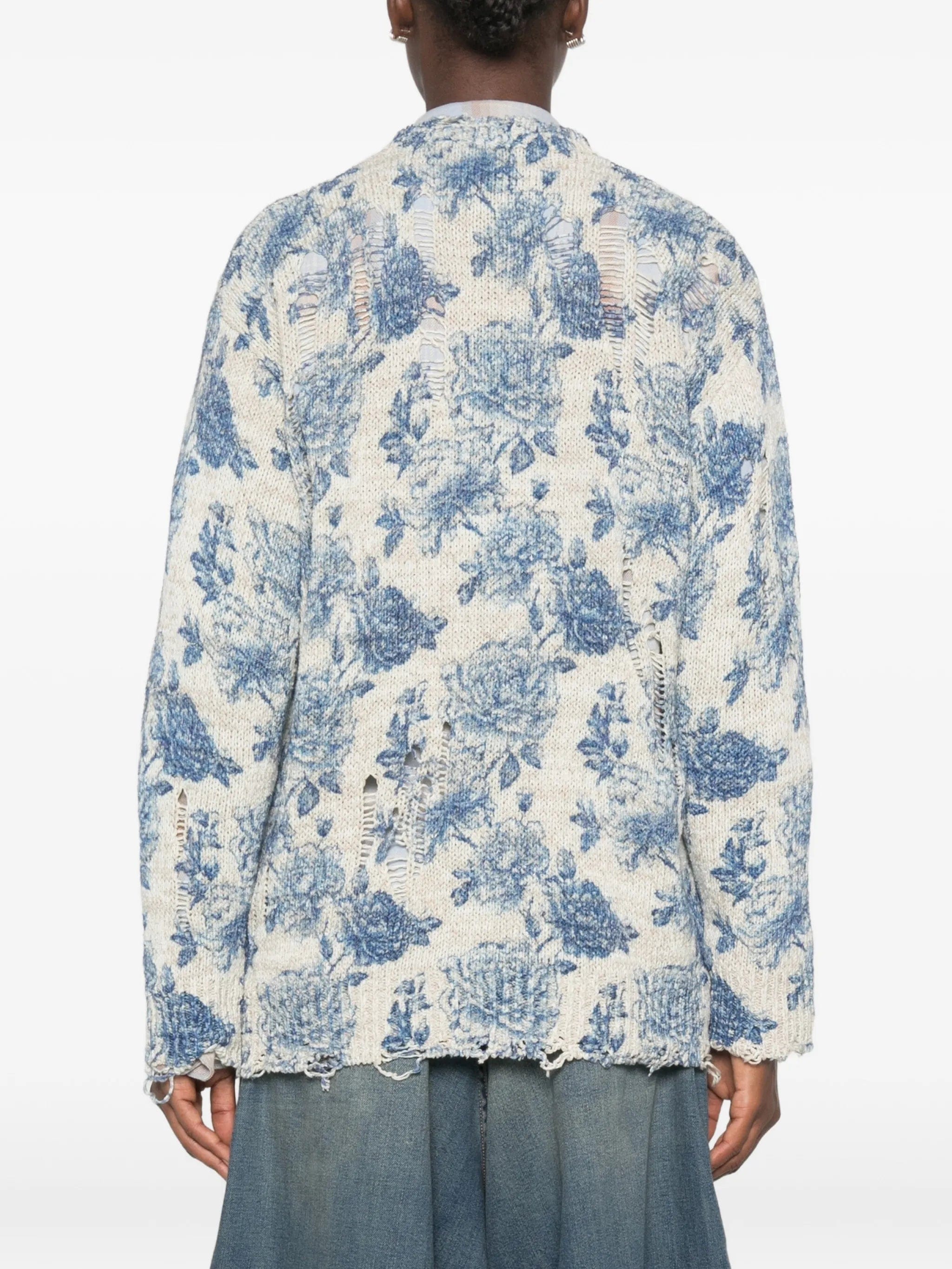 R13 floral - print distressed cardigan