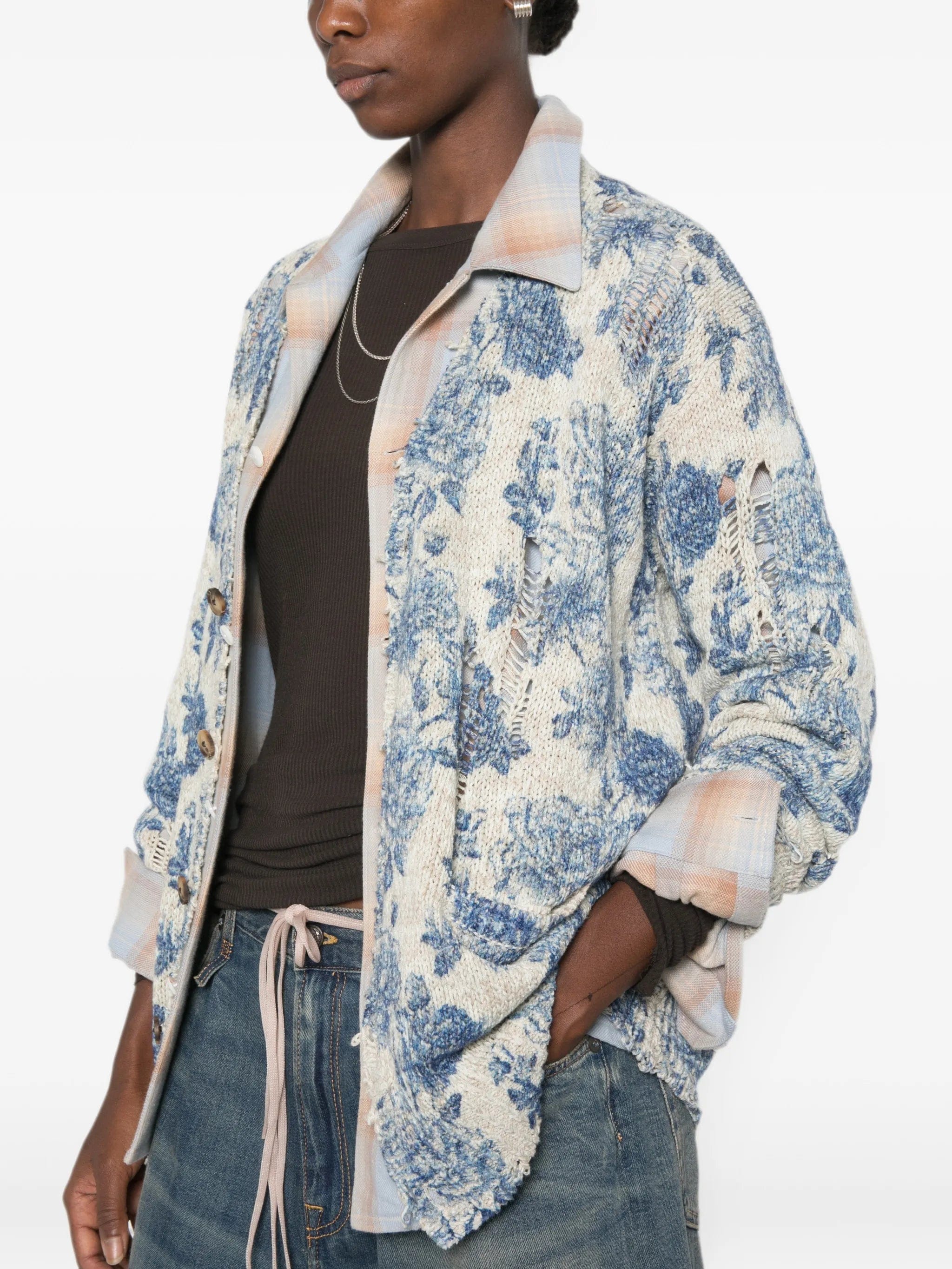 R13 floral - print distressed cardigan