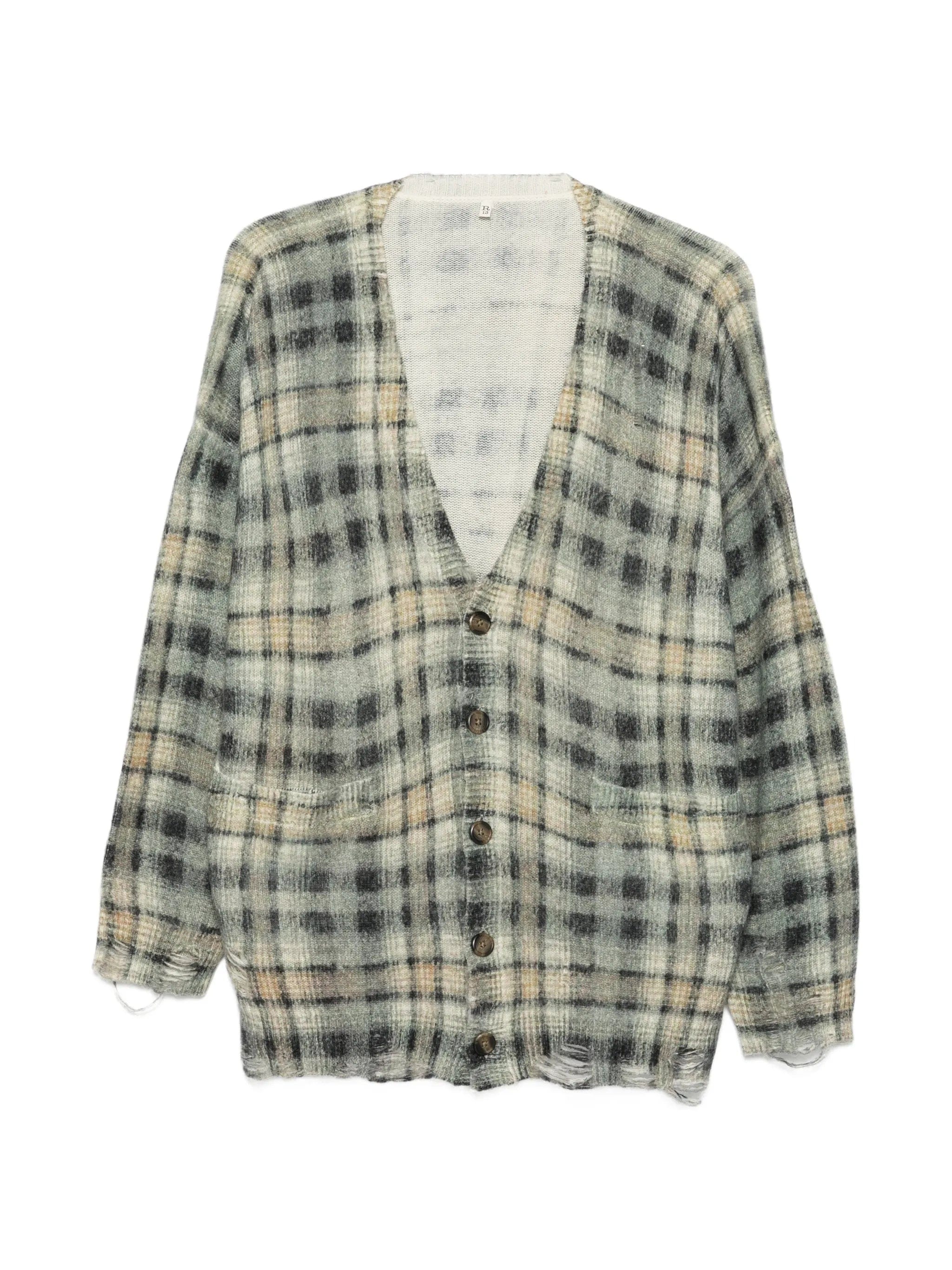 R13 checked distressed cardigan