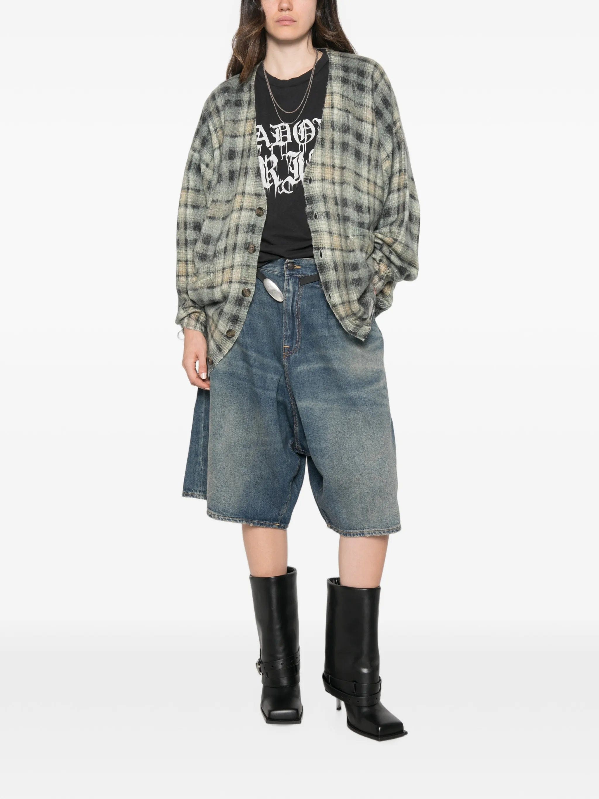 R13 checked distressed cardigan