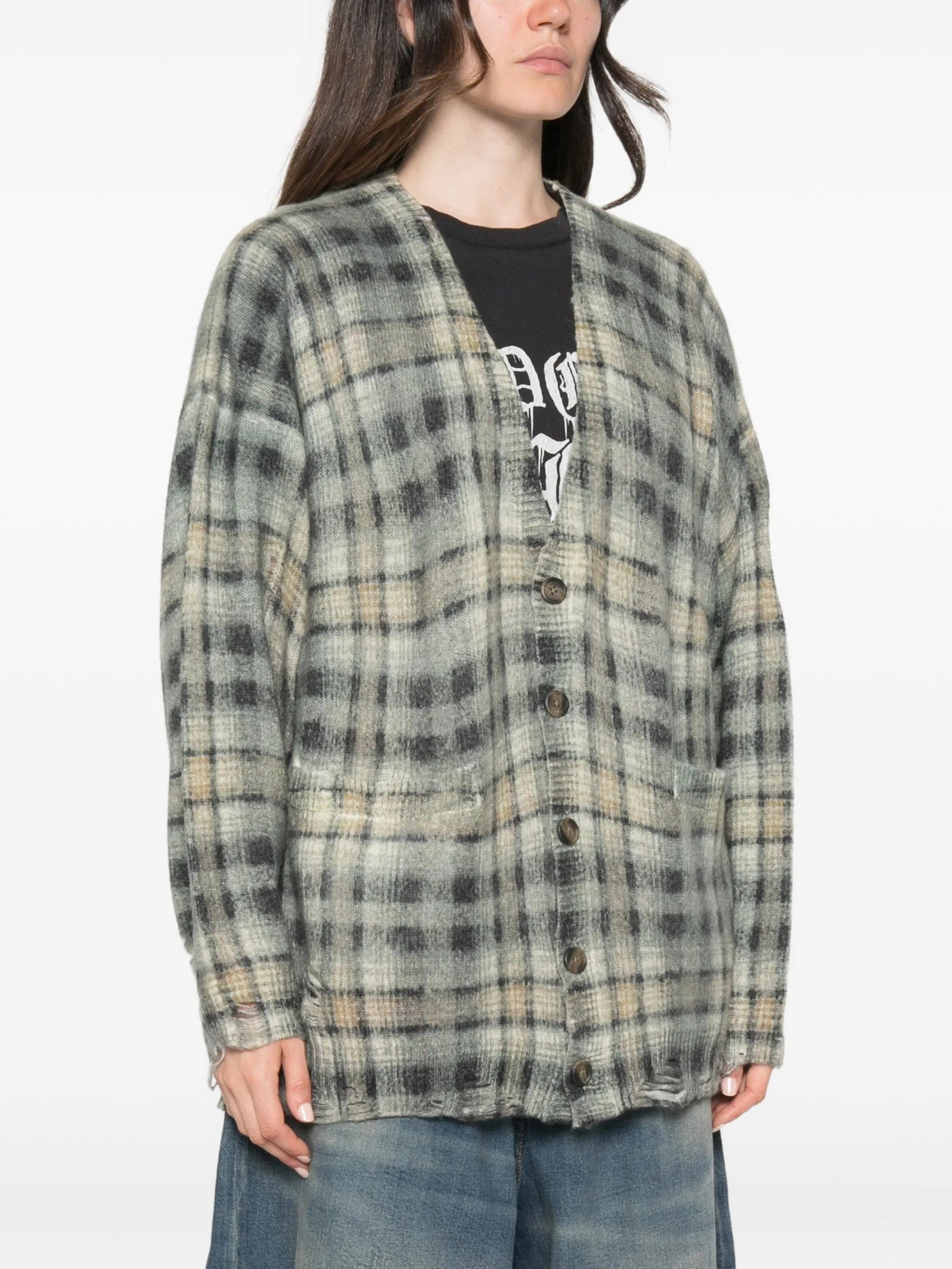 R13 checked distressed cardigan