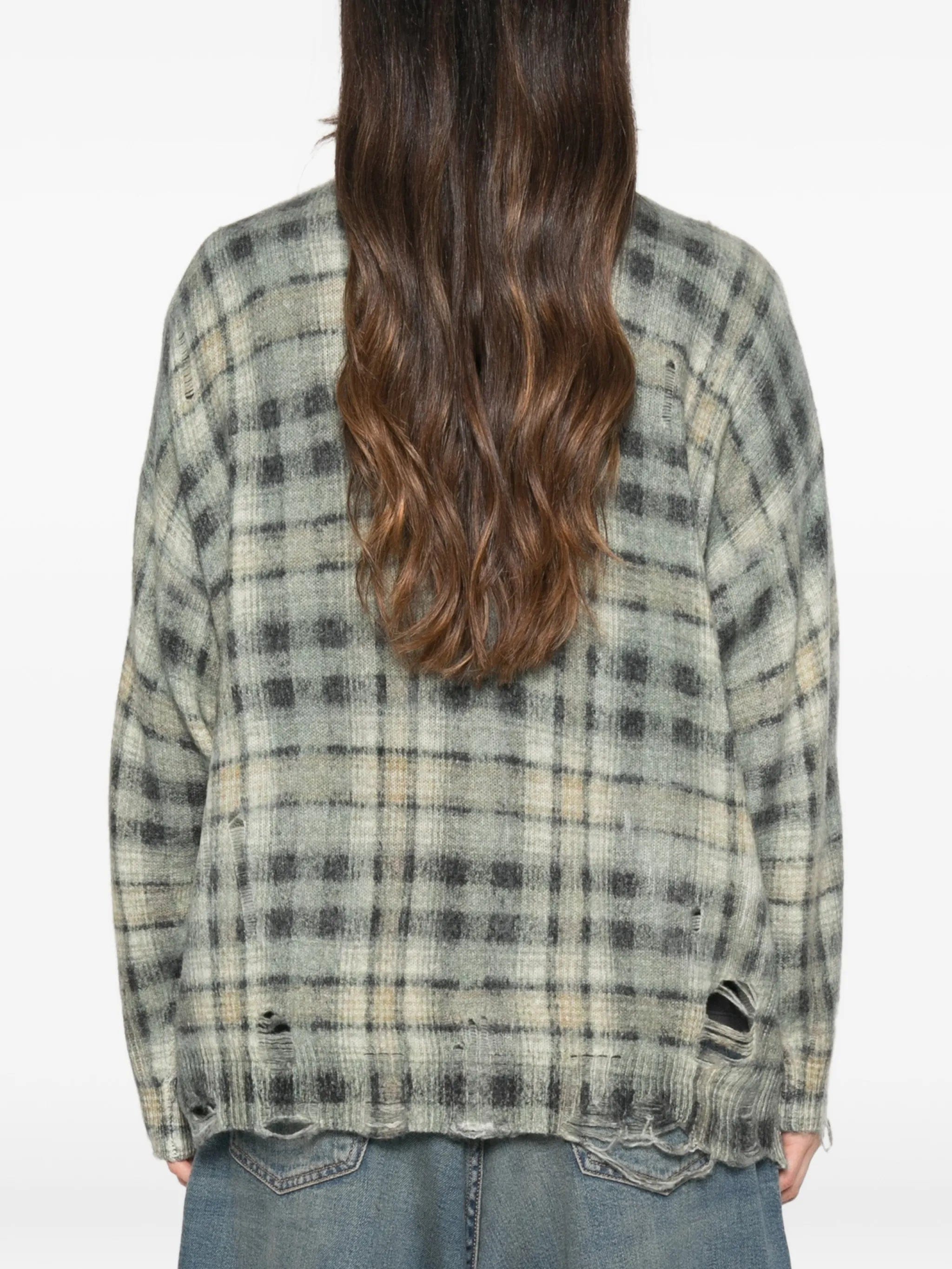 R13 checked distressed cardigan