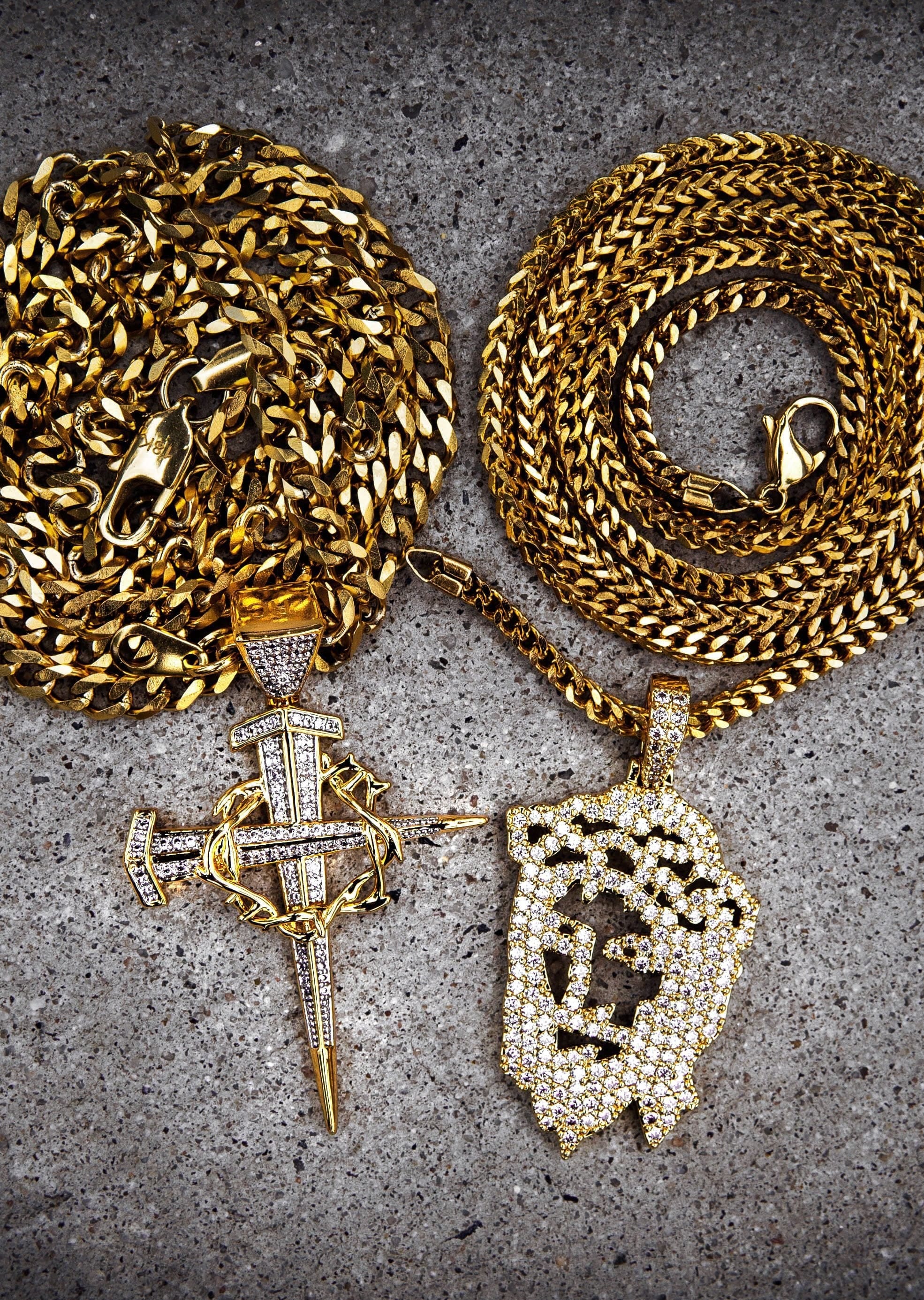 Manufacturer 30 Gold Plated Iced Out Jesus Piece & Cross With Cuban Chain & Franco Chain