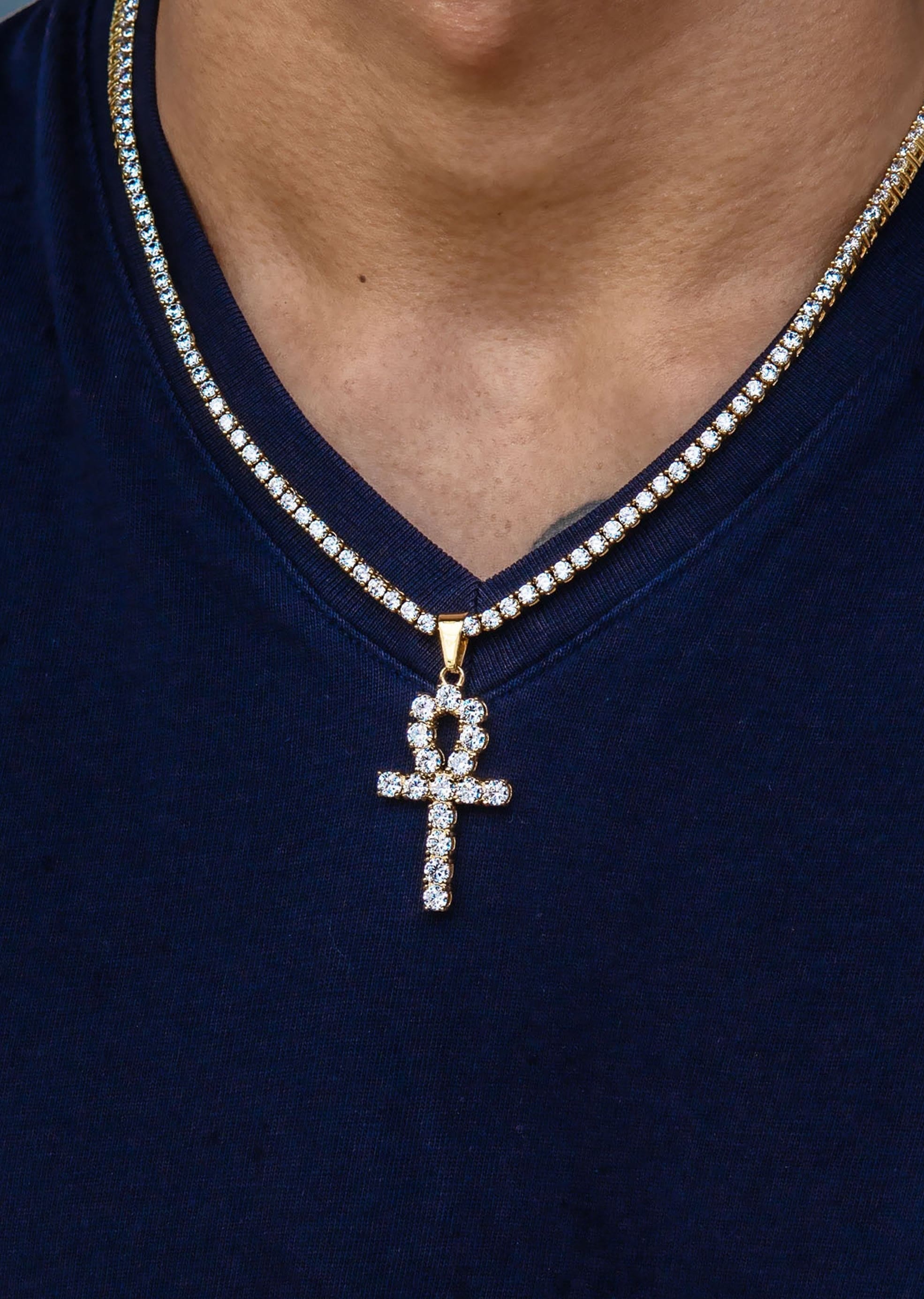 Manufacturer 30 Gold Plated Iced Out Ankh & Tennis Chain ( 3 mm )