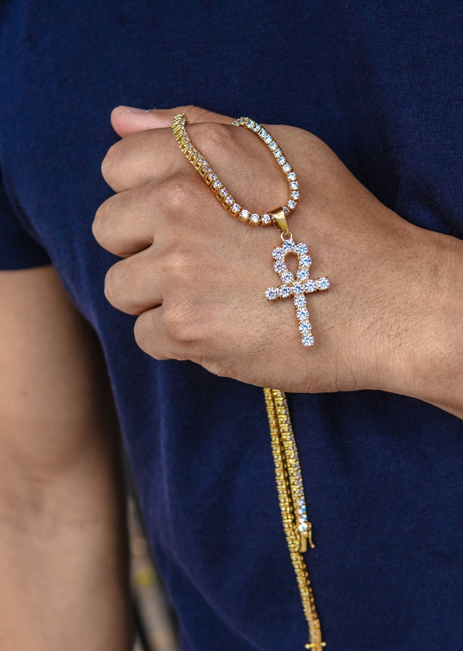 Manufacturer 30 Gold Plated Iced Out Ankh & Tennis Chain ( 3 mm )