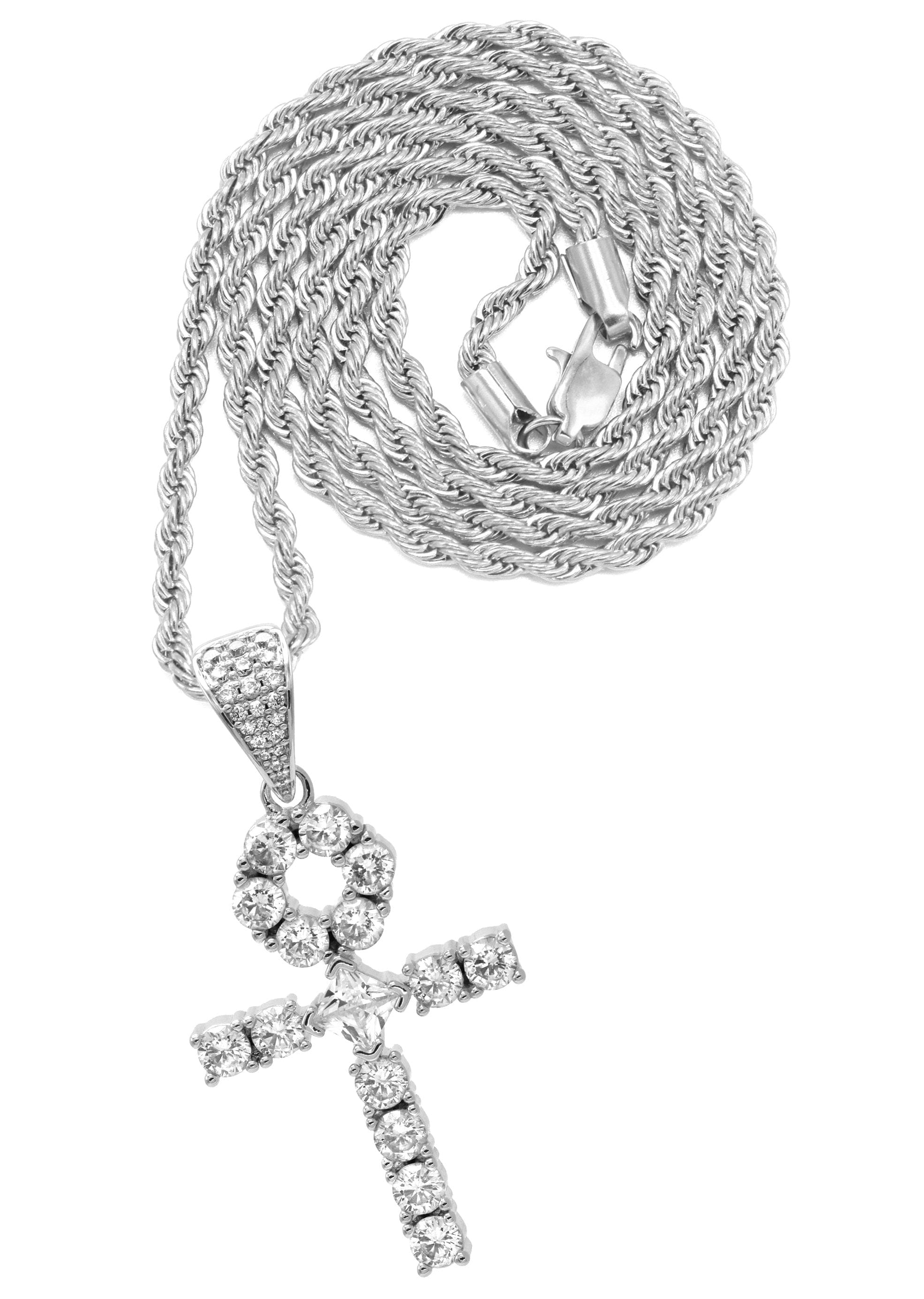 Manufacturer 30 White Gold Plated Rope Chain & Ankh Pendant | Appx. 10 Grams