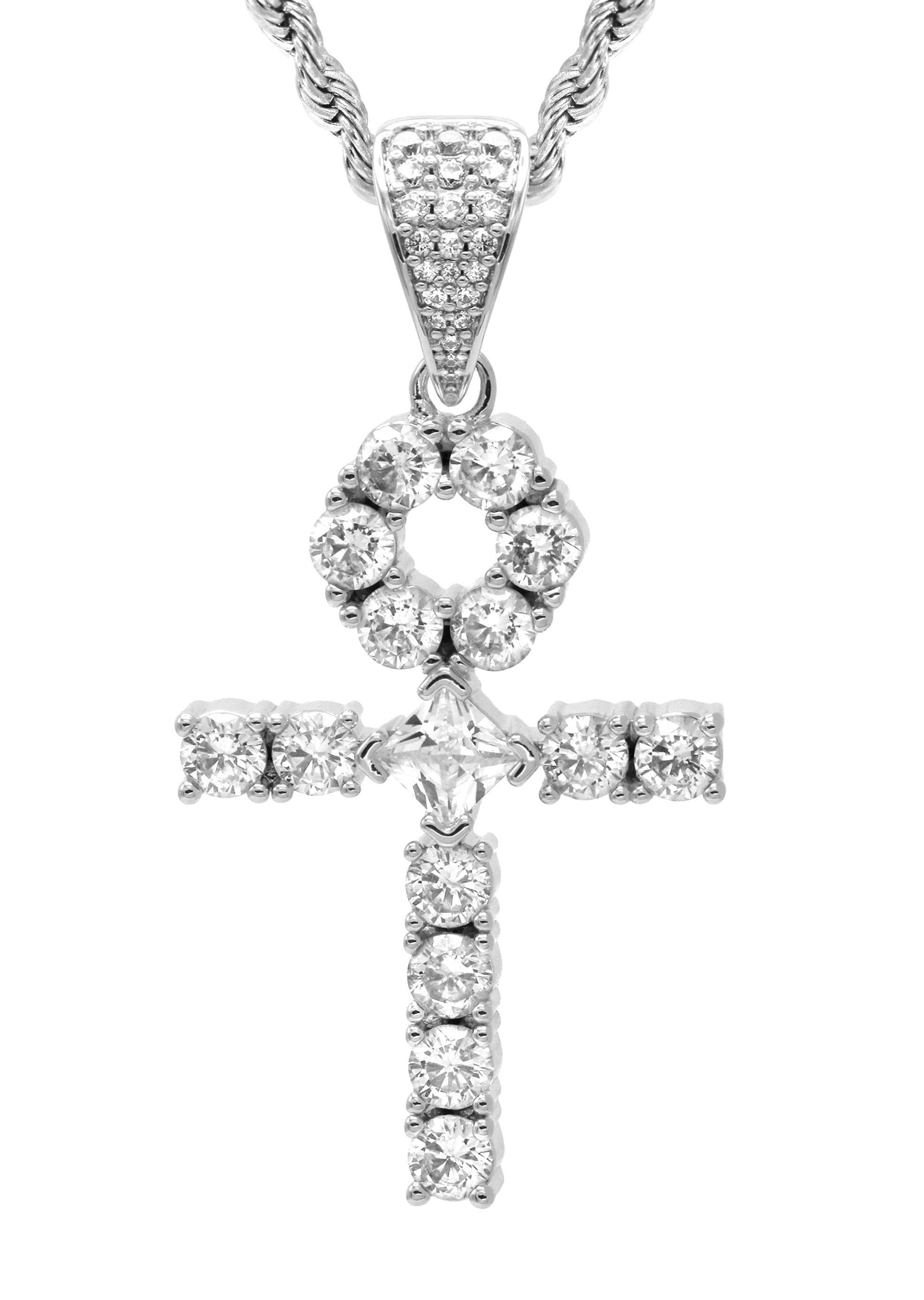 Manufacturer 30 White Gold Plated Rope Chain & Ankh Pendant | Appx. 10 Grams