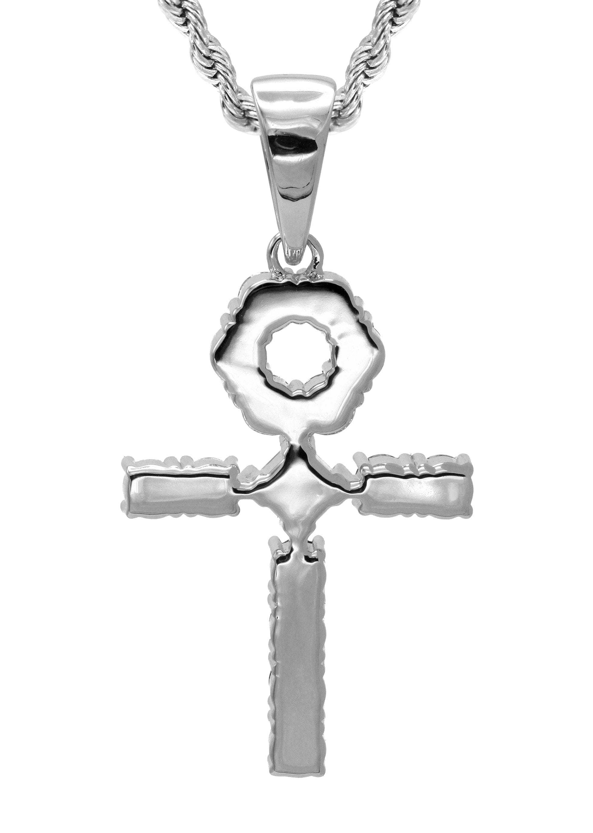 Manufacturer 30 White Gold Plated Rope Chain & Ankh Pendant | Appx. 10 Grams