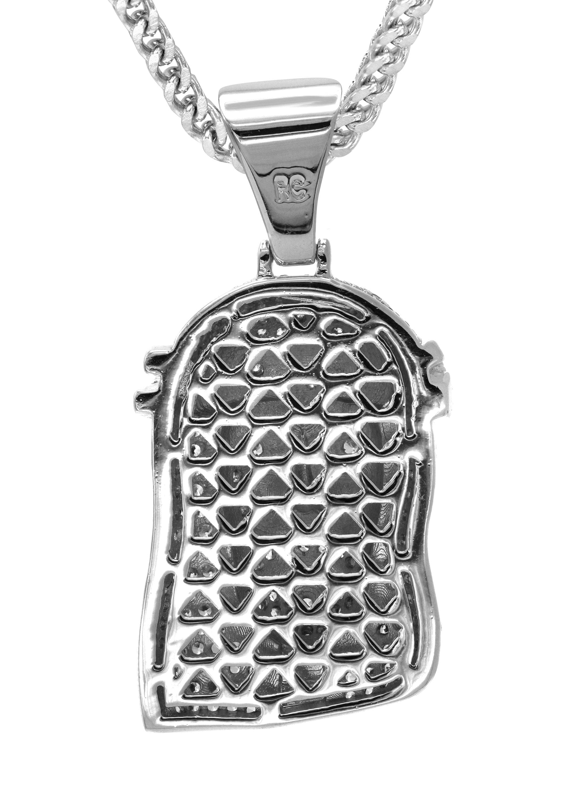 Manufacturer 30 White Gold Plated Franco Link Chain & Jesus Head Pendant | Appx. 14.8 Grams