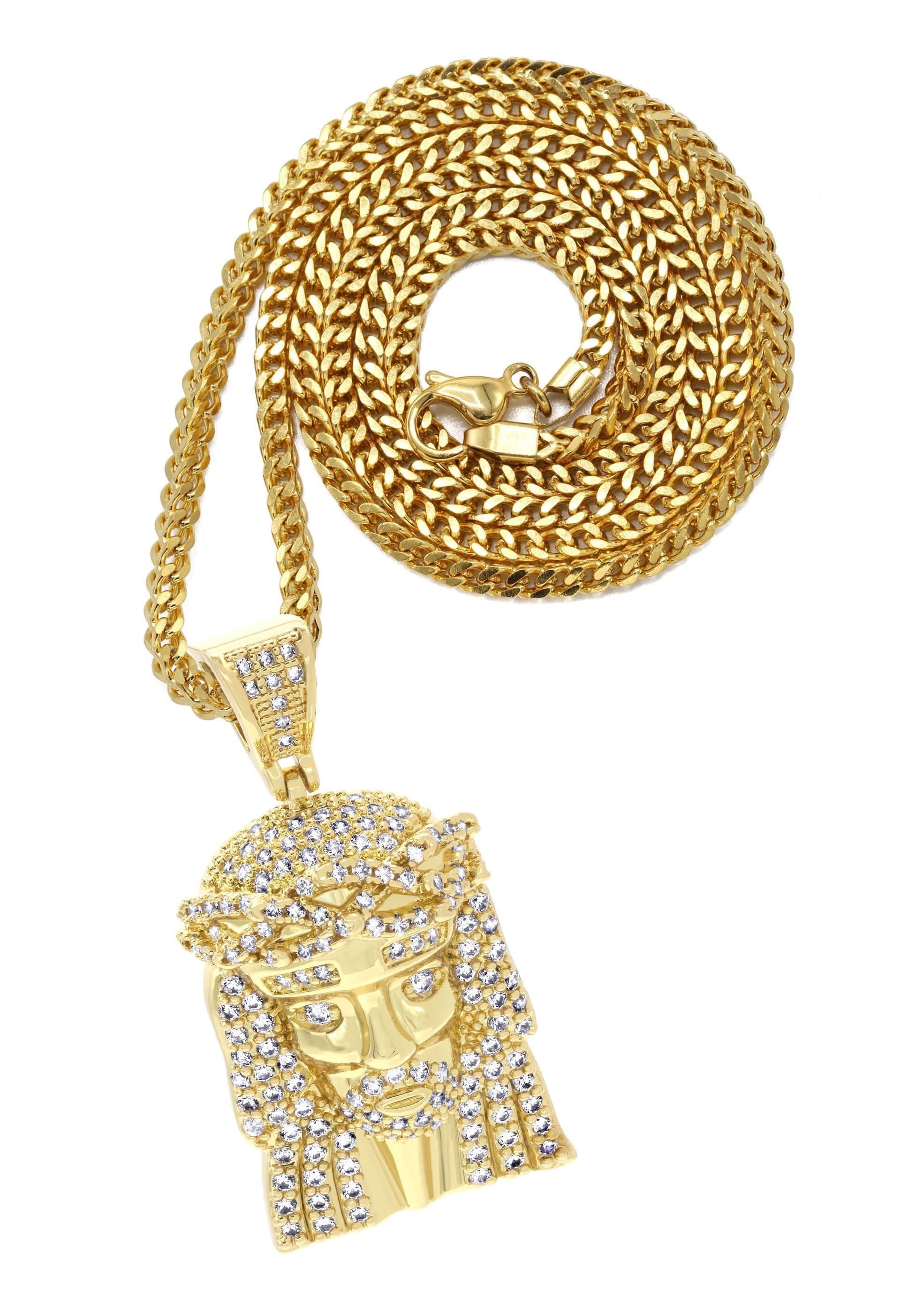 Manufacturer 30 Mens Gold Plated Franco Chain & Jesus Piece Chain | Appx. 15.2 Grams