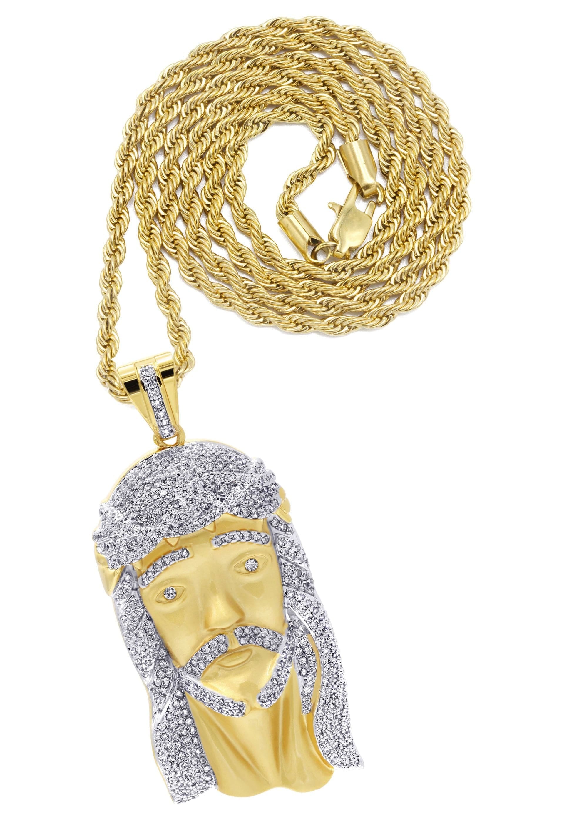 Manufacturer 30 Mens Gold Plated Rope Chain & Jesus Piece Chain | Appx. 42.4 Grams