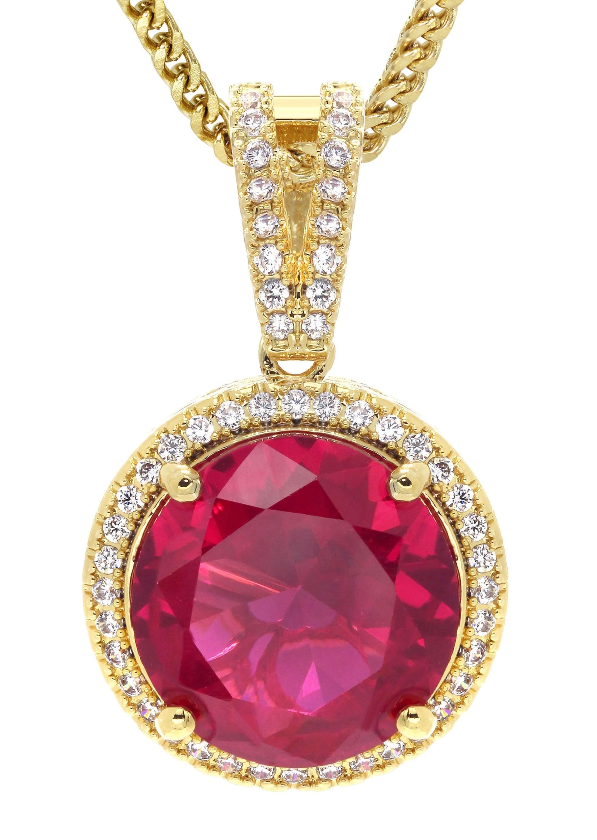 Manufacturer 30 Mens Gold Plated Franco Chain & Ruby Pendant | Appx. 15.4 Grams