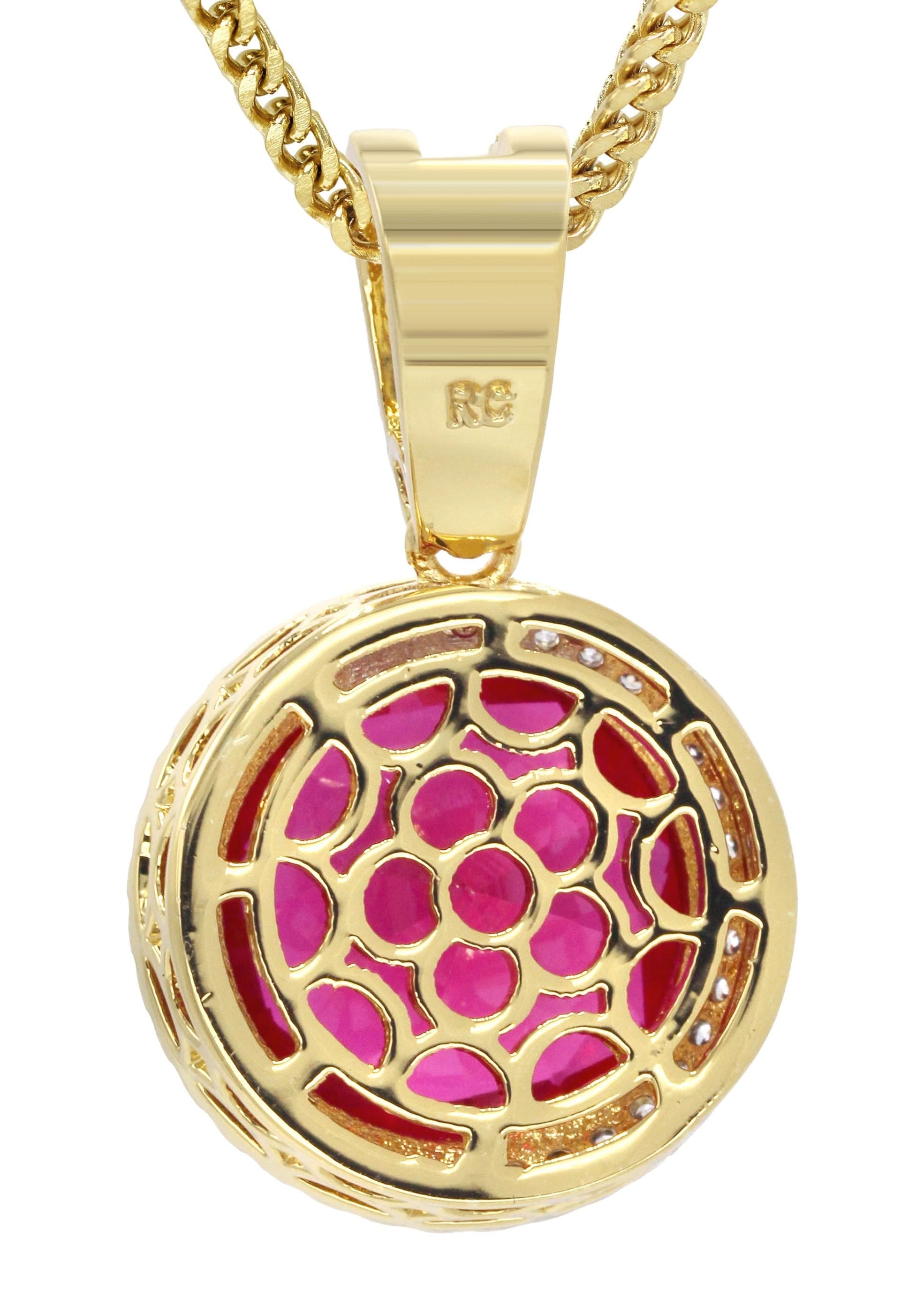 Manufacturer 30 Mens Gold Plated Franco Chain & Ruby Pendant | Appx. 15.4 Grams