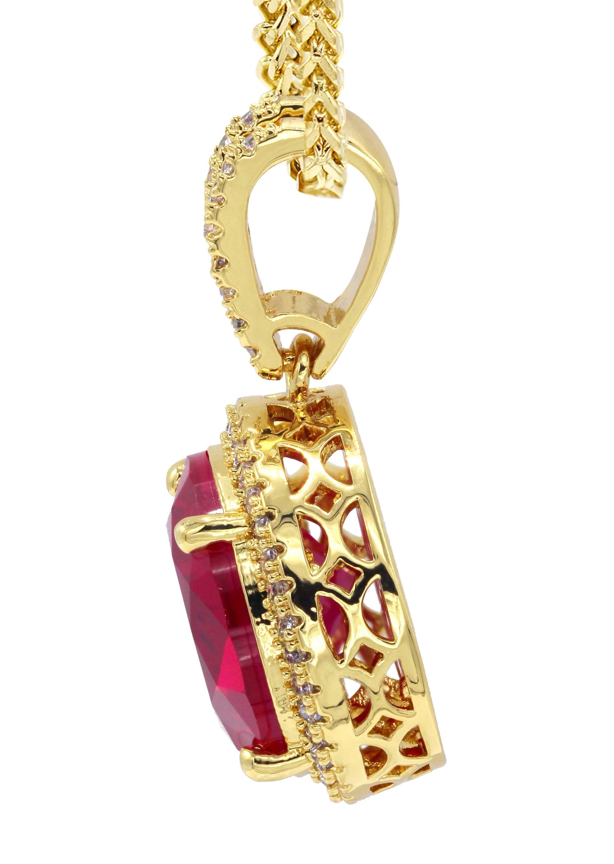 Manufacturer 30 Mens Gold Plated Franco Chain & Ruby Pendant | Appx. 15.4 Grams