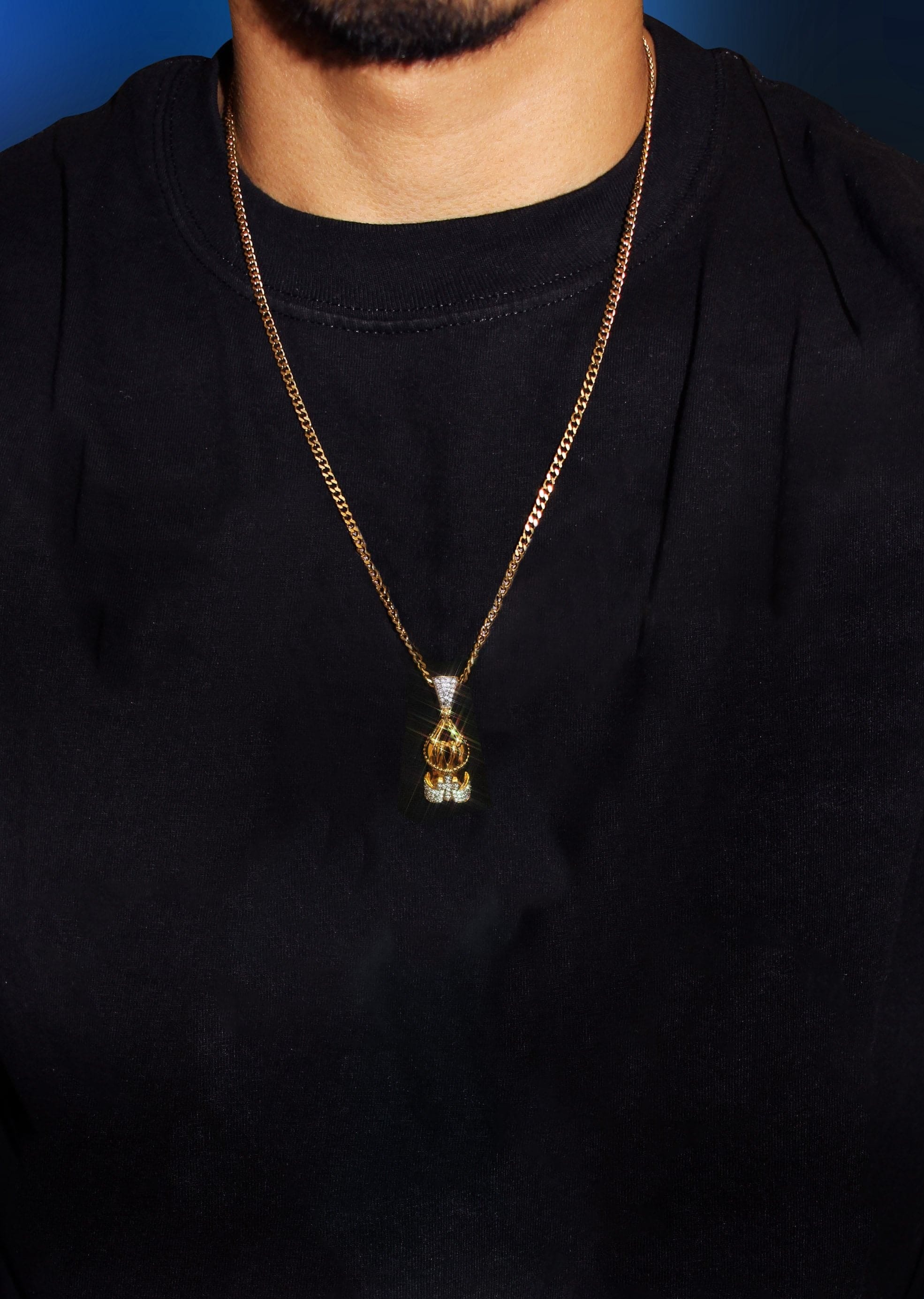 Manufacturer 30 Mens Gold Plated Franco Chain & Praying Hands Pendant | Appx. 12 Grams