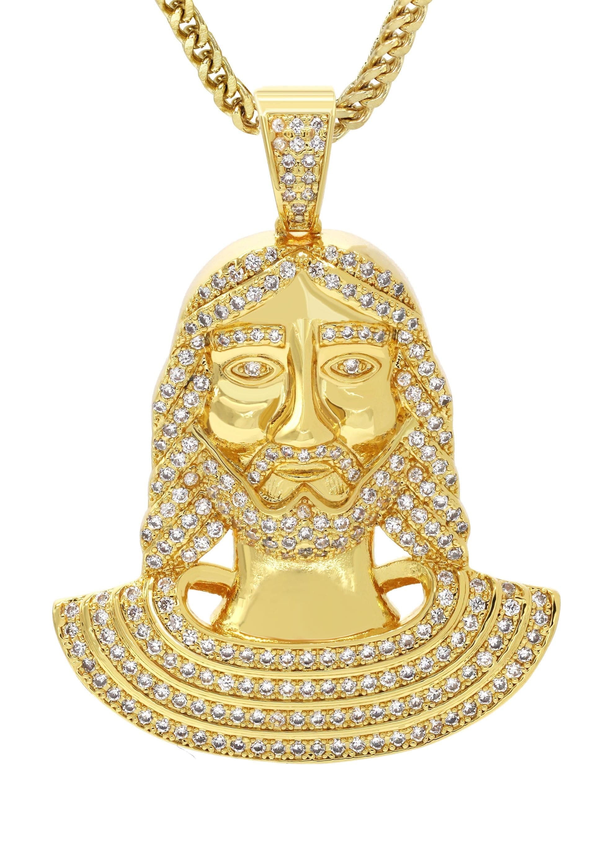 Manufacturer 30 Mens Gold Plated Franco Chain & Jesus Piece Chain | Appx. 22.1 Grams