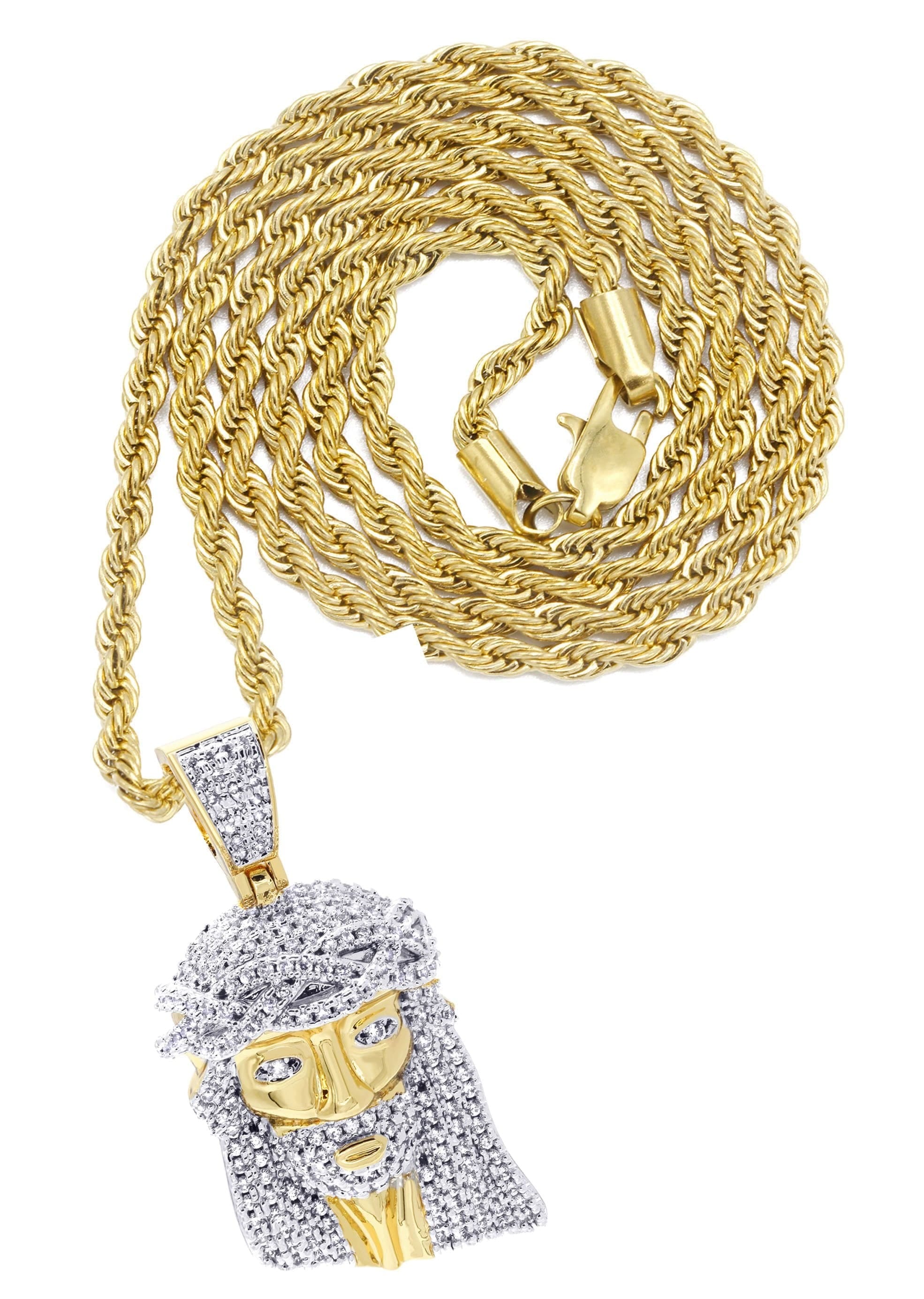 Manufacturer 30 Mens Gold Plated Rope Chain & Jesus Piece Chain | Appx. 21.8 Grams