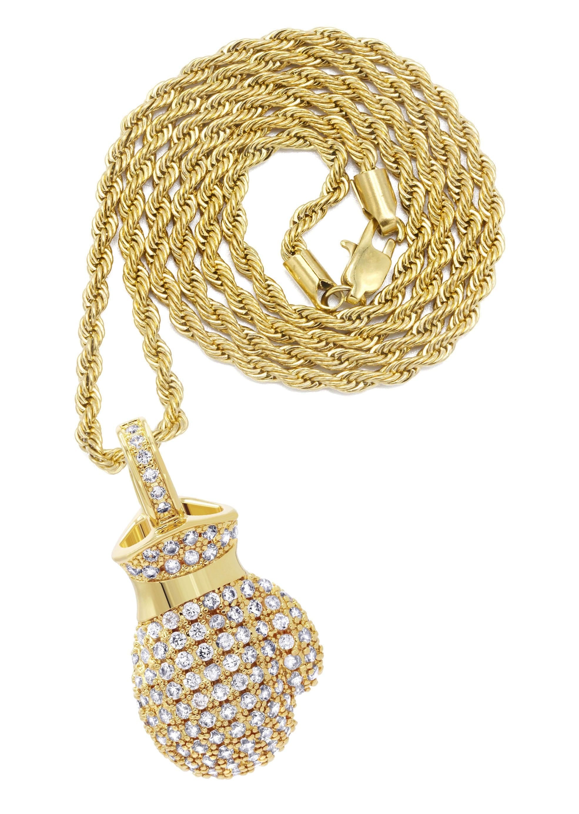 Manufacturer 30 Mens Gold Plated Rope Chain & Boxing Glove Pendant | Appx. 20.2 Grams