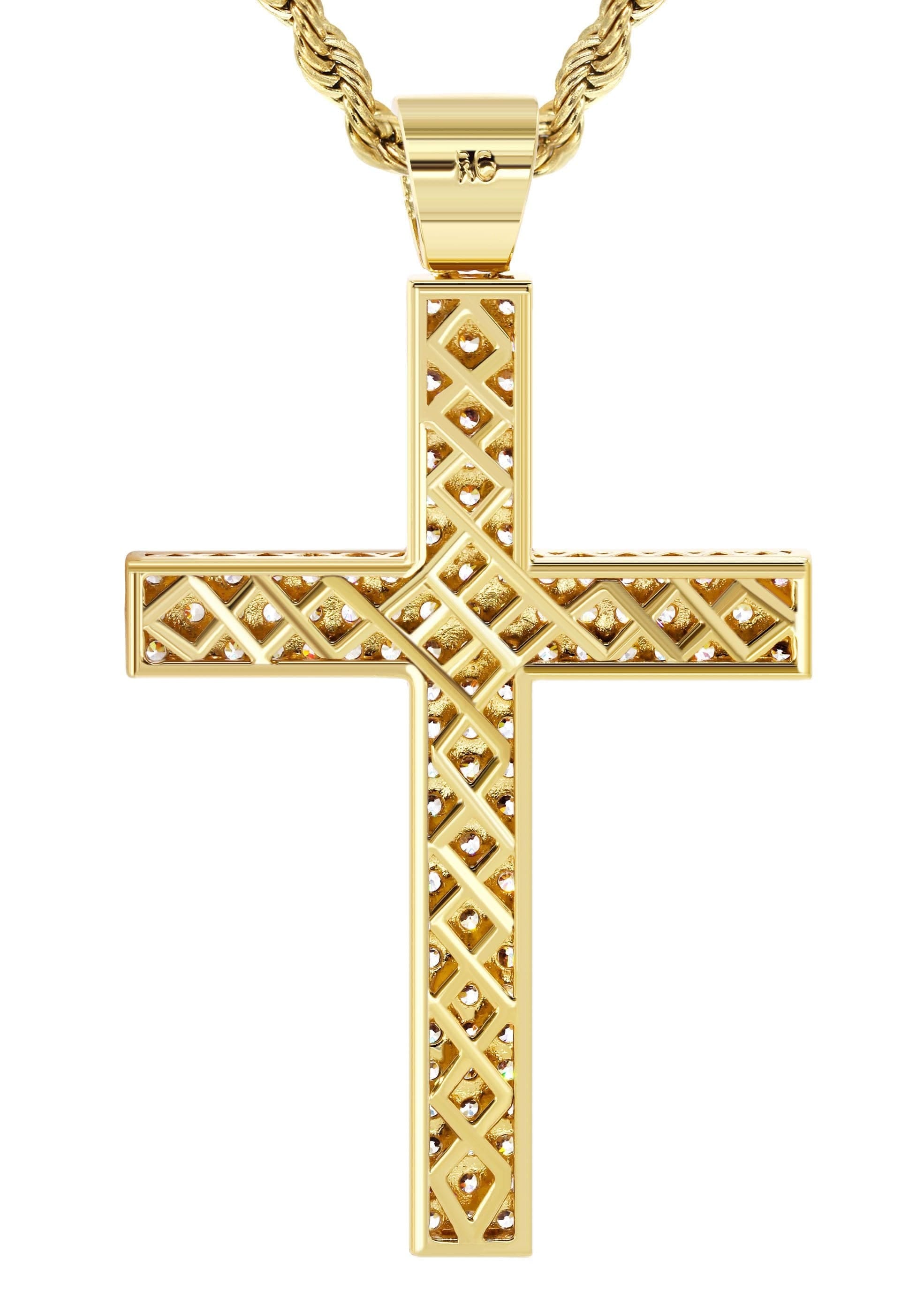 Manufacturer 30 Mens Gold Plated Rope Chain & Cross Pendant | Appx. 19.9 Grams
