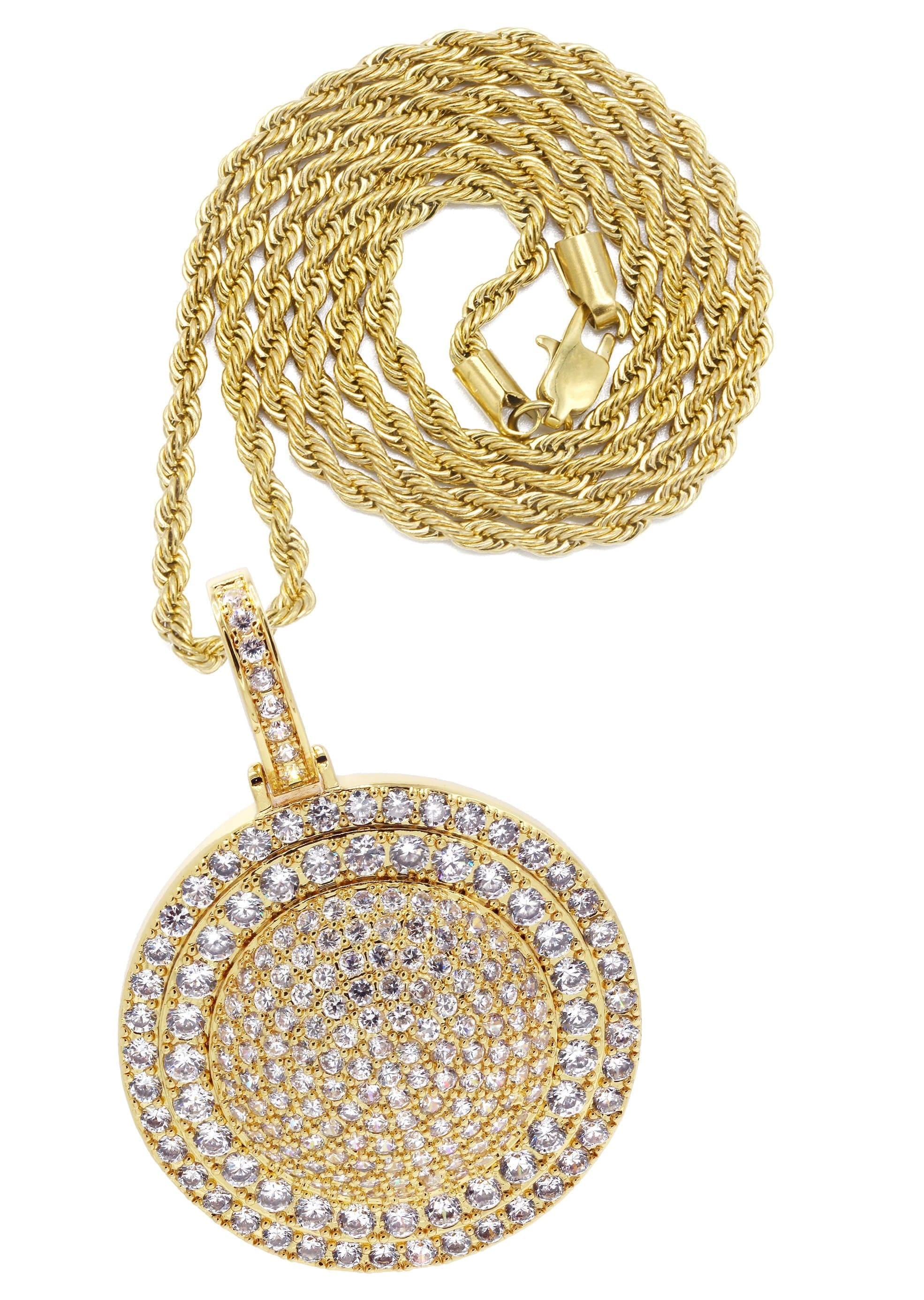 Manufacturer 30 Mens Gold Plated Rope Chain & Dog Tag Pendant | Appx. 30.3 Grams