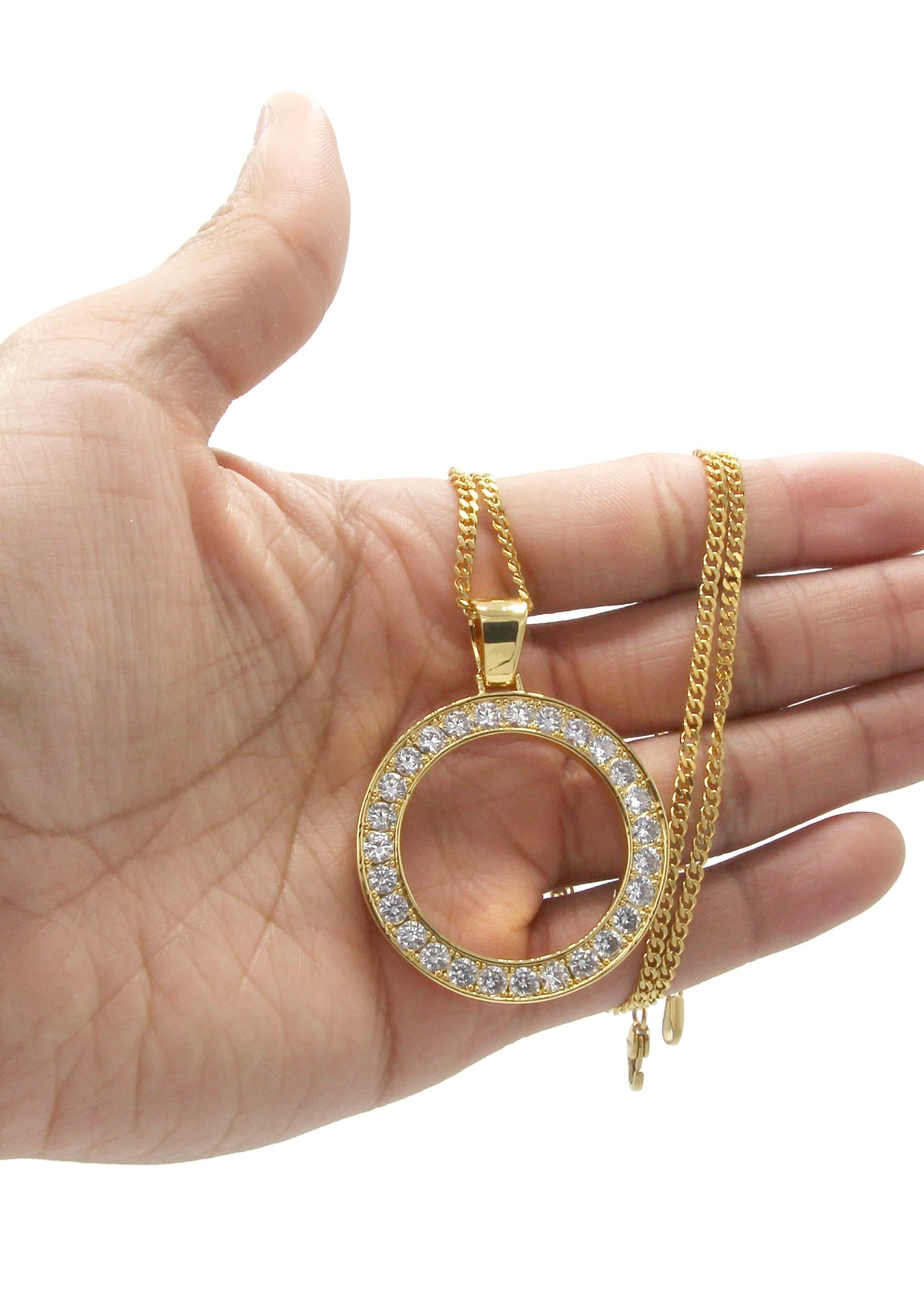 Manufacturer 30 Mens Gold Plated Cuban Link Chain & Circle Pendant | Appx. 25 Grams