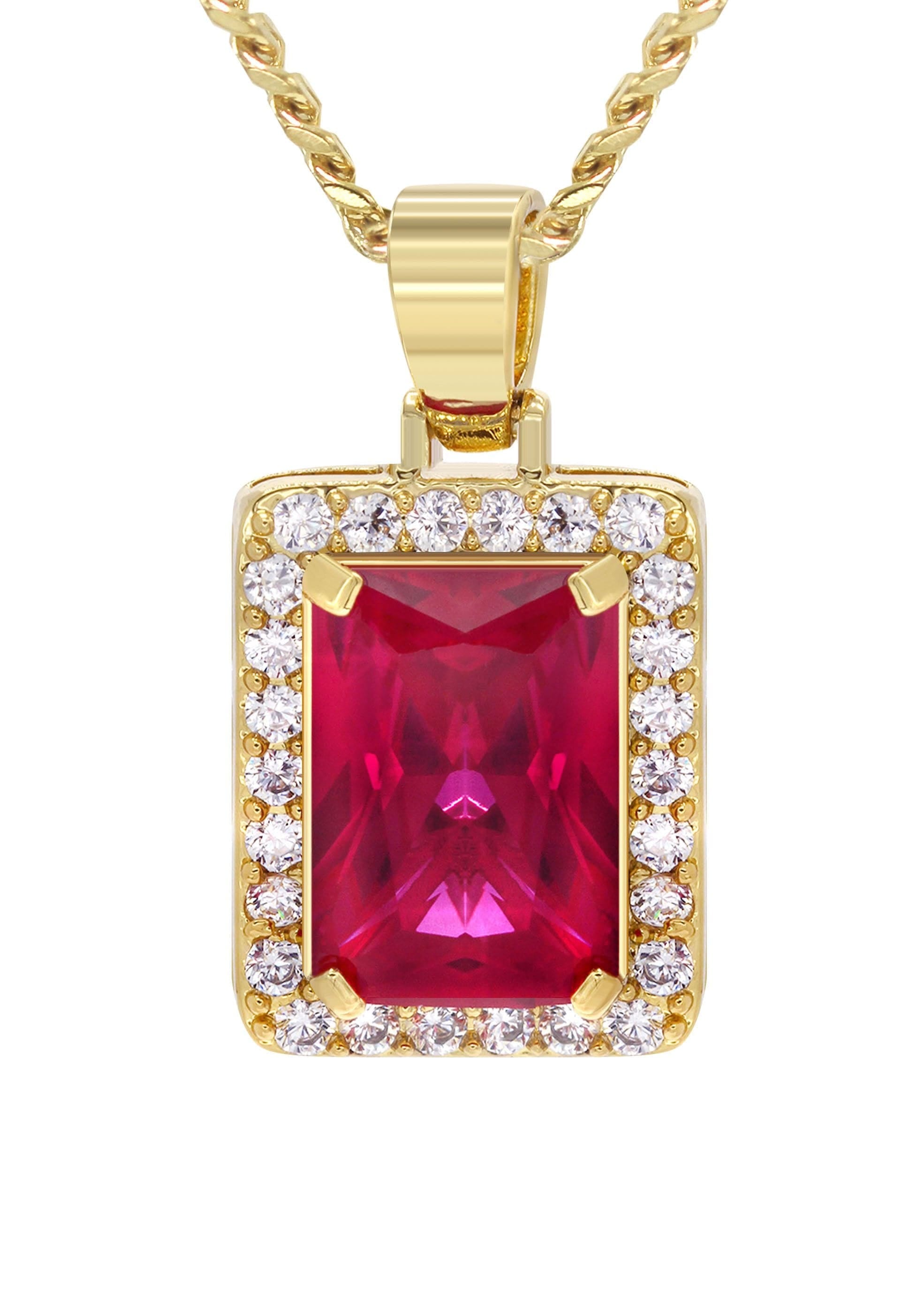 Manufacturer 30 Mens Gold Plated Cuban Link Chain & Ruby Pendant | Appx. 14 Grams