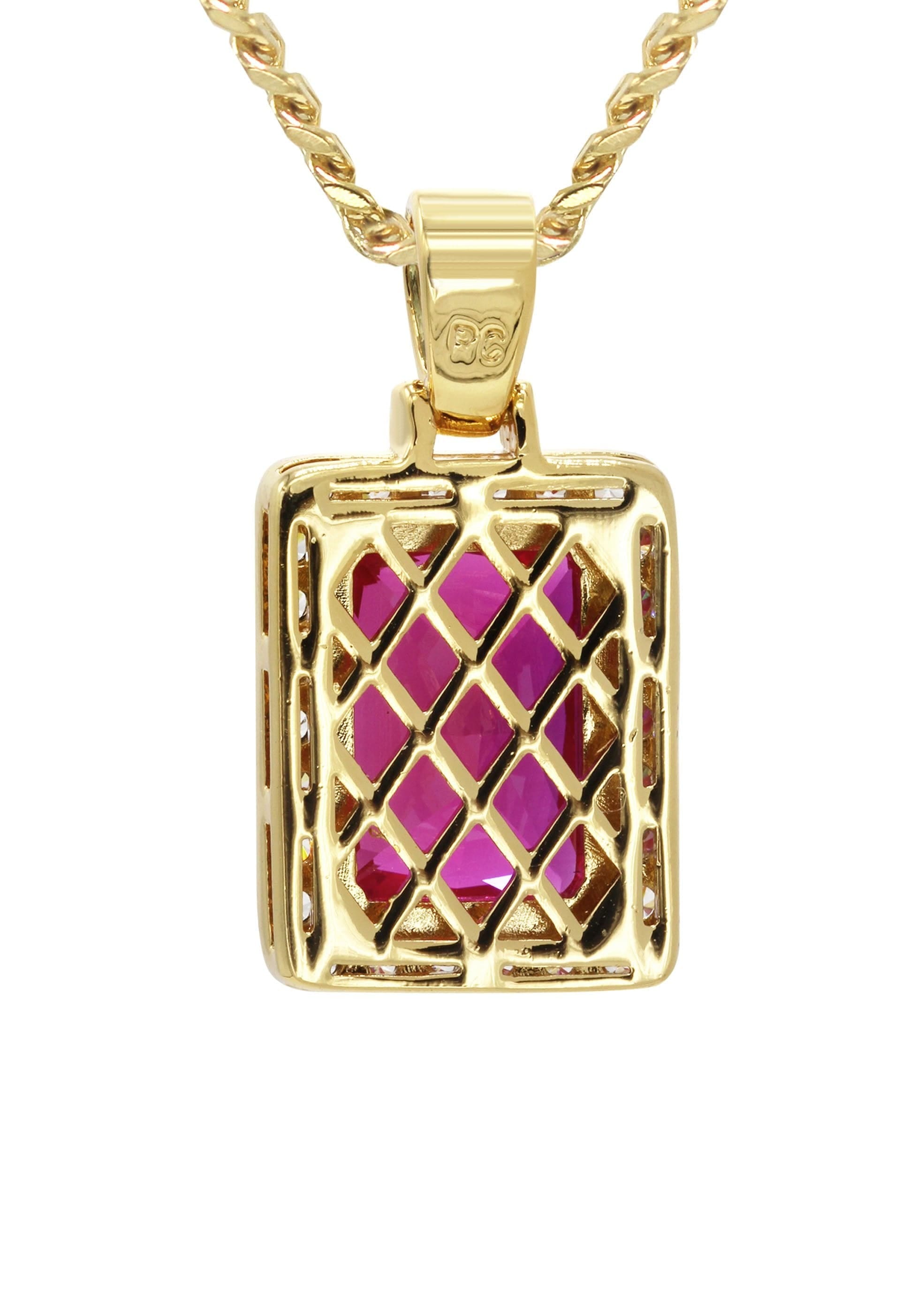 Manufacturer 30 Mens Gold Plated Cuban Link Chain & Ruby Pendant | Appx. 14 Grams